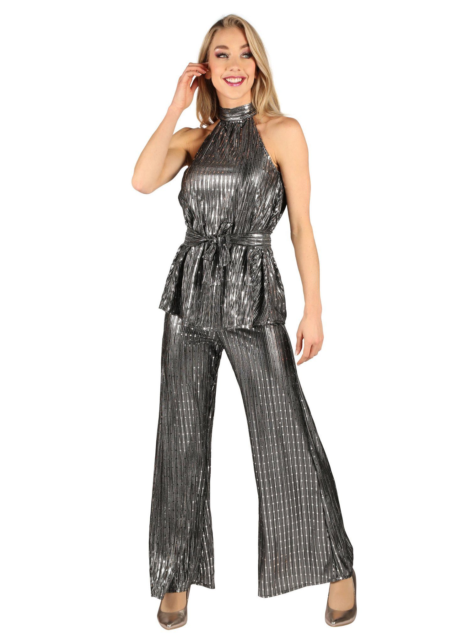 thetru Kostüm Disco Diva Dress silber, Eleganz mit reichlich Glanz: zweiteiliges Outfit zum Ausgehen