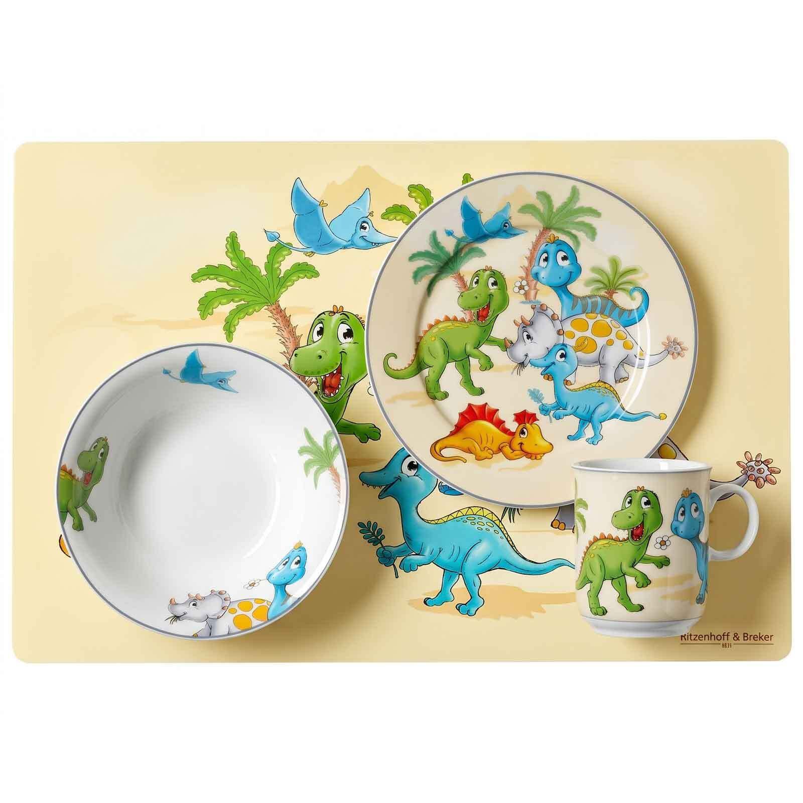 Ritzenhoff & Breker Kindergeschirr-Set Dino Kindergeschirr mit Platzset (4-tlg), Porzellan