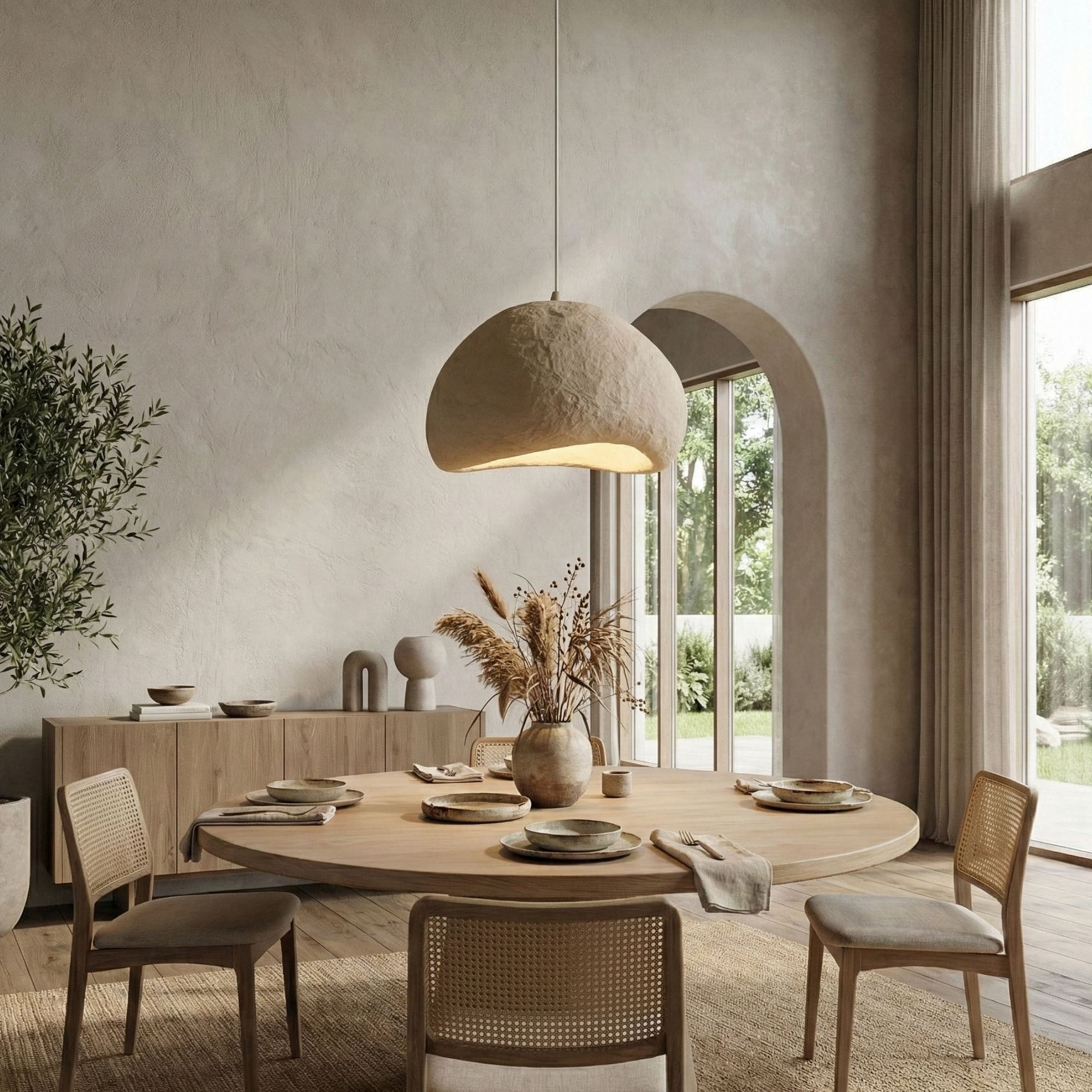 Opviq Pendelleuchte New Wabi Loval, ohne Leuchtmittel, 1-flammig Beige aus Metall mit Fiberglas-Schirm, E27 – Bild 2 von 5