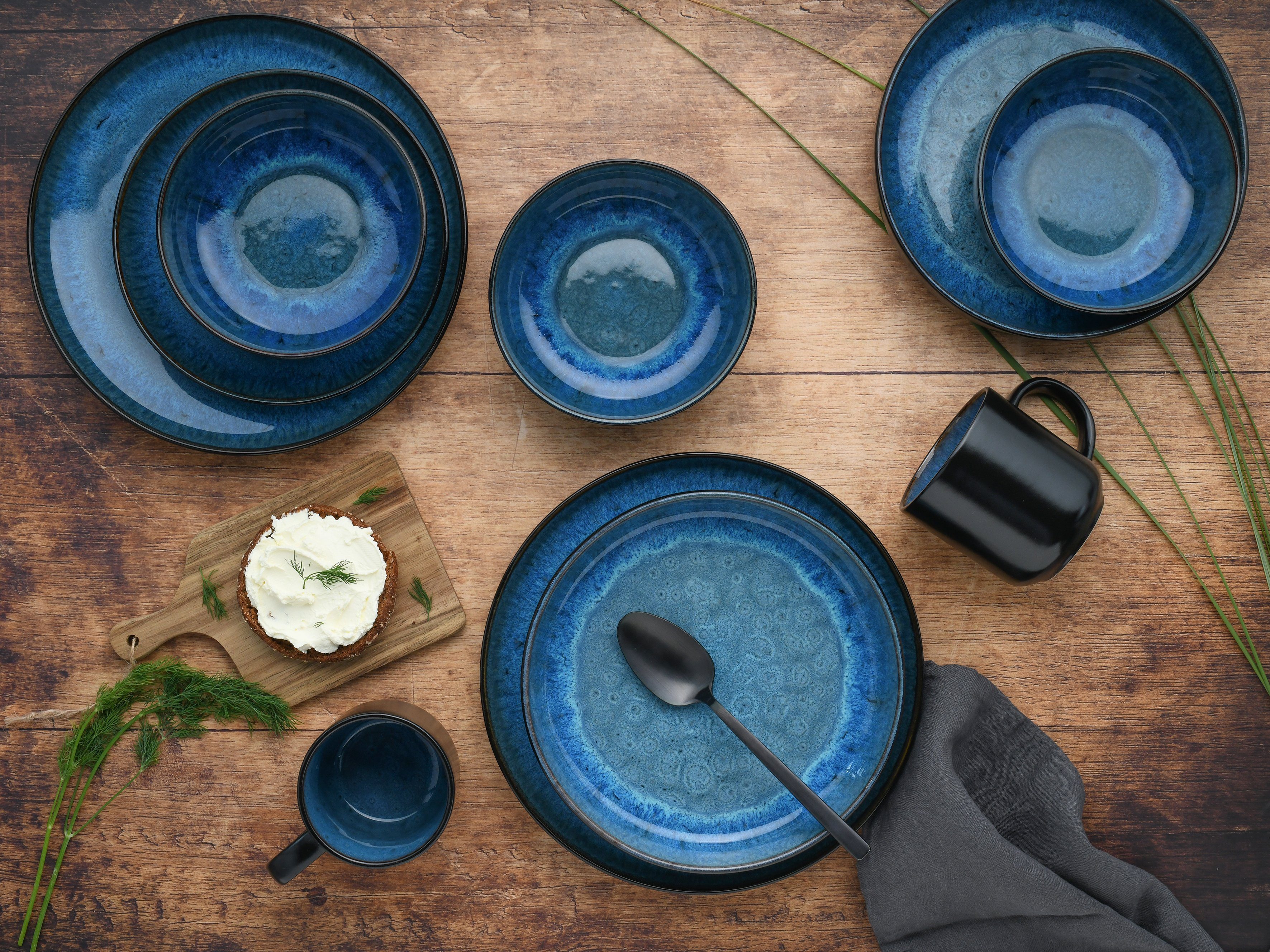 creaTable Kombiservice Nordic Fjord (30-tlg), 6 Personen, Steinzeug, je 6 Speiseteller, Suppenteller, Dessertteller, Schalen, Kaffeebecher – Bild 5 von 5