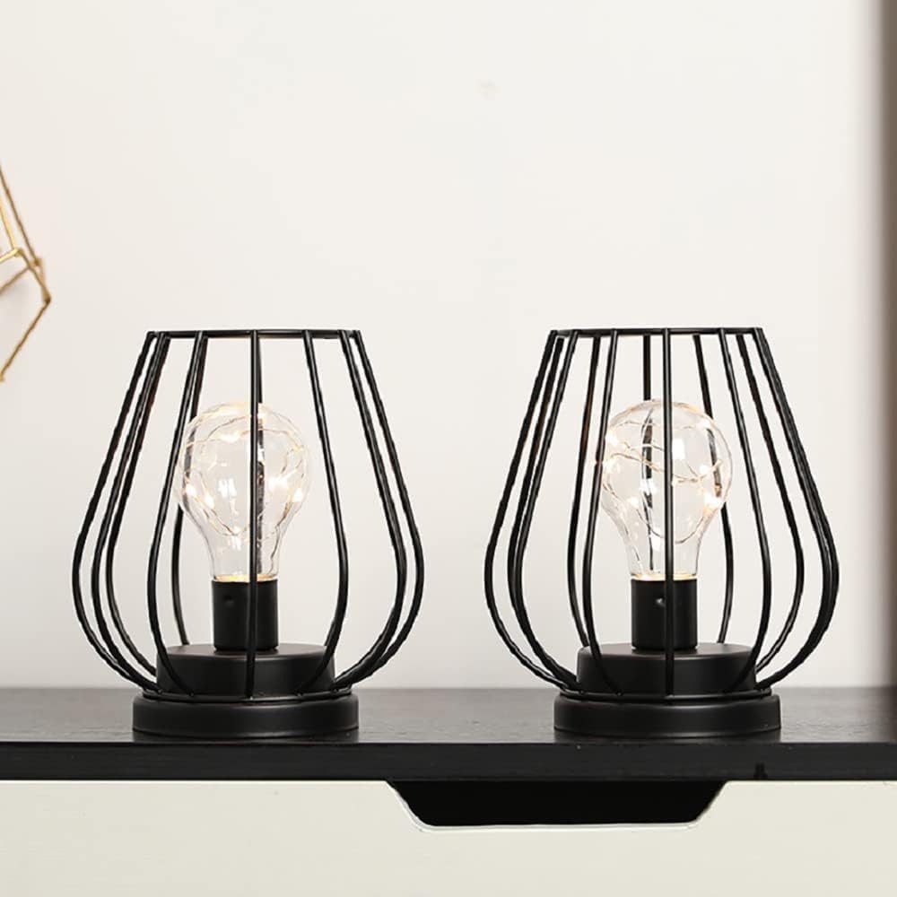 UE Stock Kerzenlaterne 2er Set Batteriebetriebene Lampen Mini-Käfigform Metall 17 cm Schwarz (2 St), für jeden Einrichtungsstil