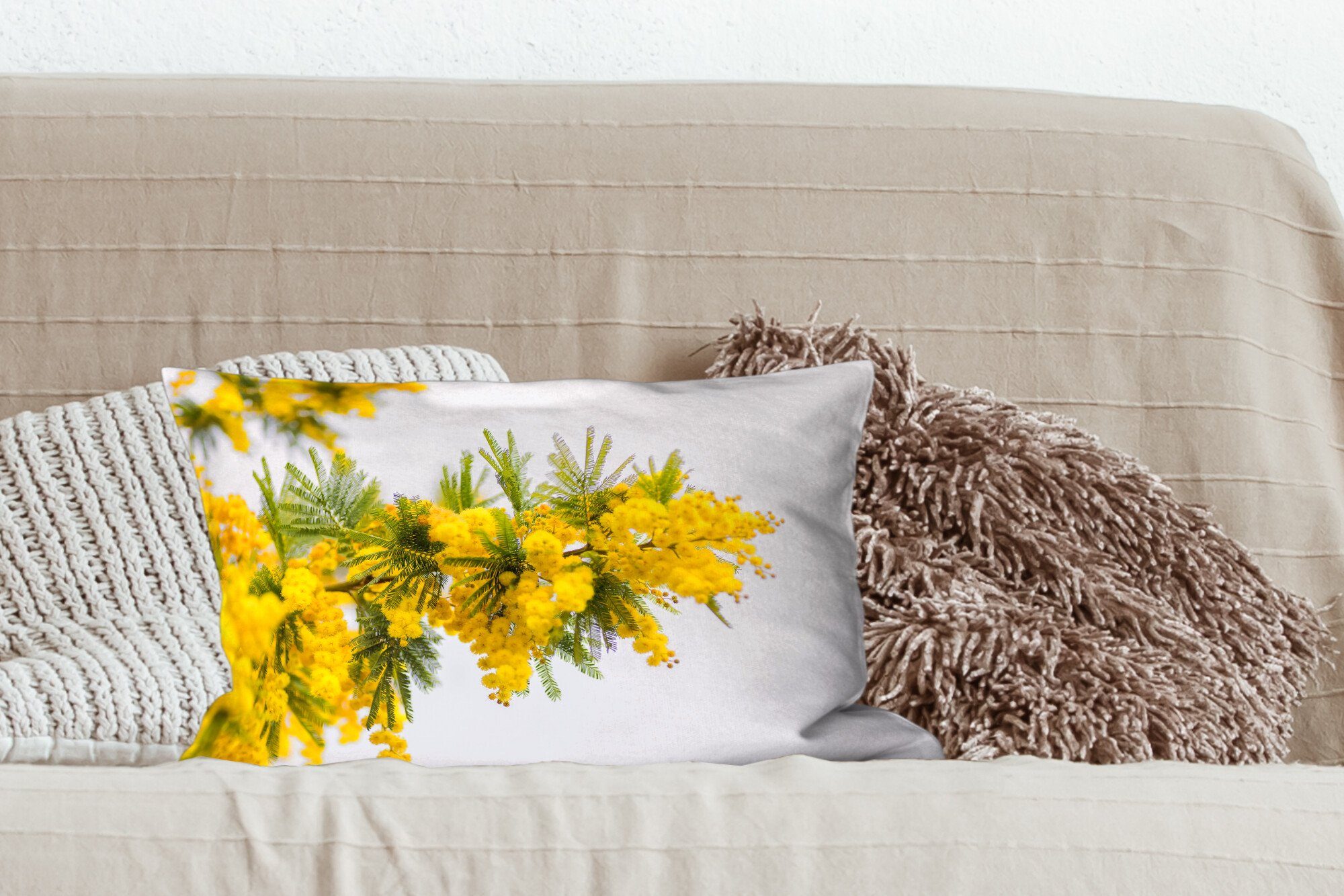 MuchoWow Dekokissen Gelbe Mimosenpflanze, Dekoration, mit Dekokissen Zierkissen, Schlafzimmer Füllung, Wohzimmer