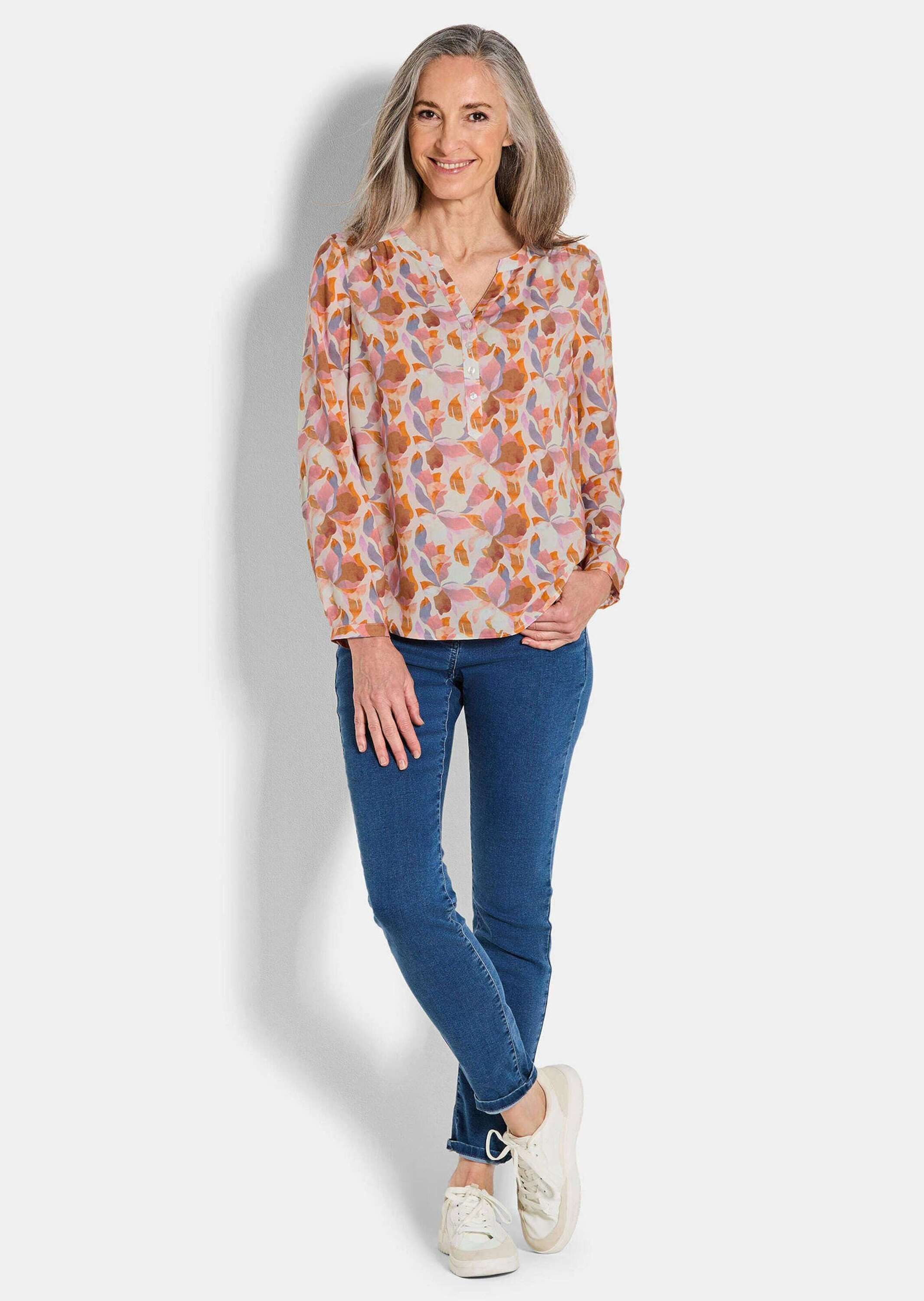 GOLDNER Schlupfbluse Florale Druckbluse mit V-Ausschnitt Viskosebluse mit S günstig online kaufen