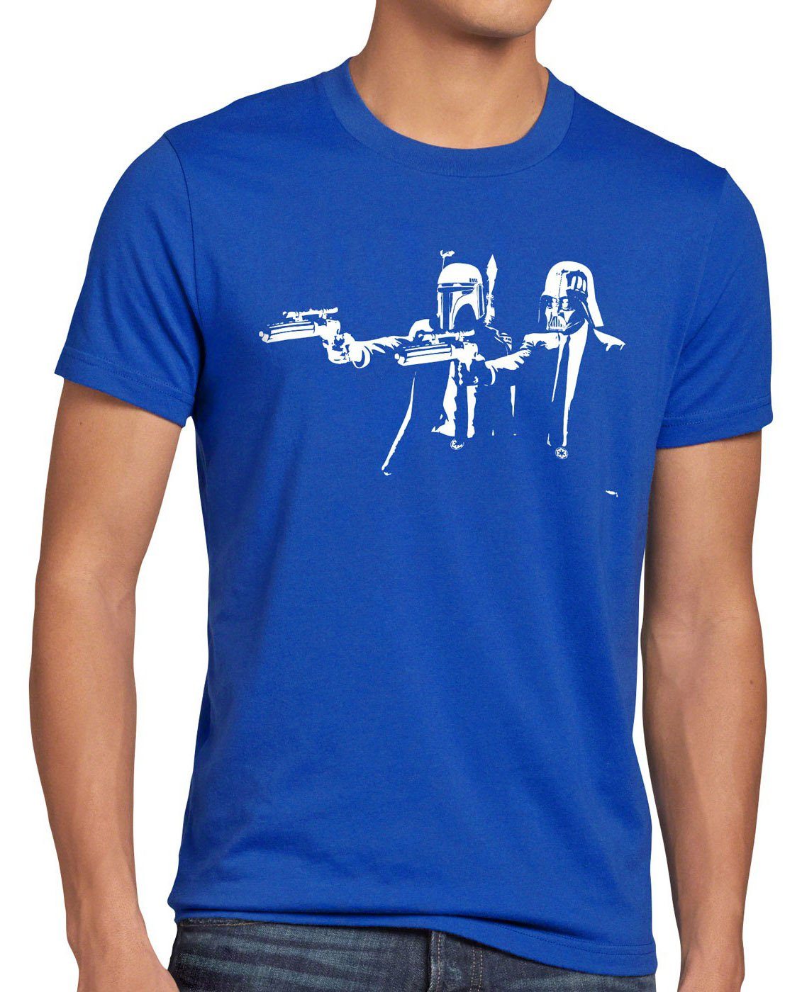 style3 Print-Shirt Herren T-Shirt Darth Fiction fett star pulp wars imperium boba blau