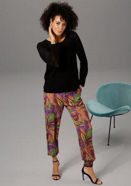 Aniston CASUAL Rundhalspullover mit trendig gemixten Ajour-Mustern