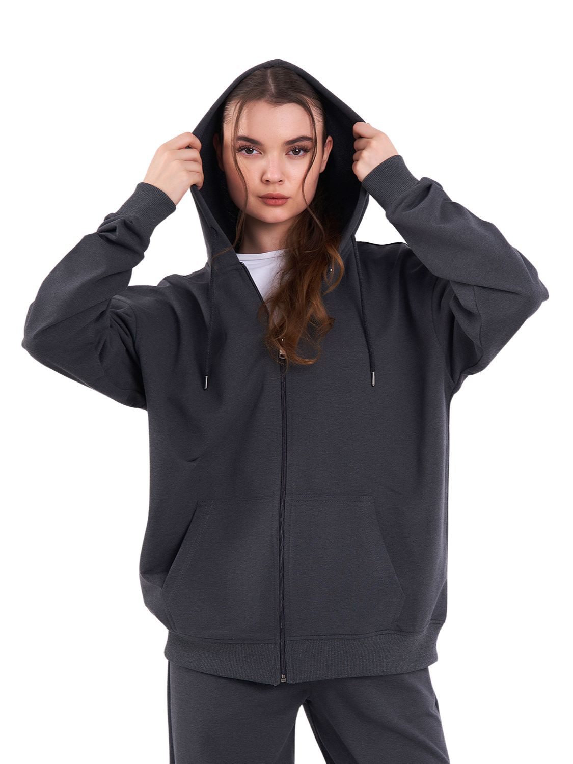 COMEOR Kapuzensweatjacke Damen Bequeme Baumwoll-Hoodie-Jacke Kapuzensweatshirt mit durchgehendem Reißverschluss