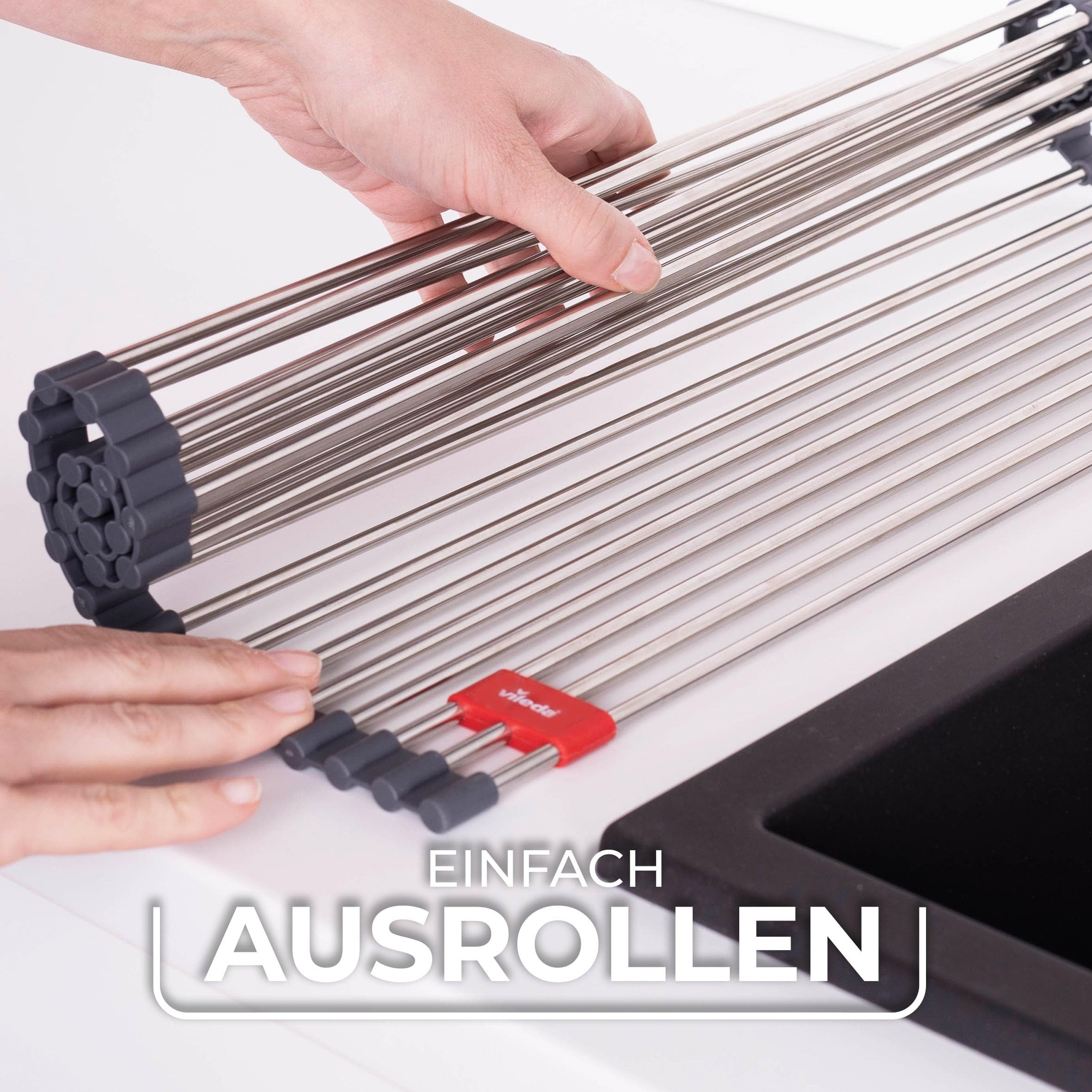 Vileda Geschirrständer Abtropfgitter Edelstahl, rollbar, Zubehör für Küche, Rollbar & Robust