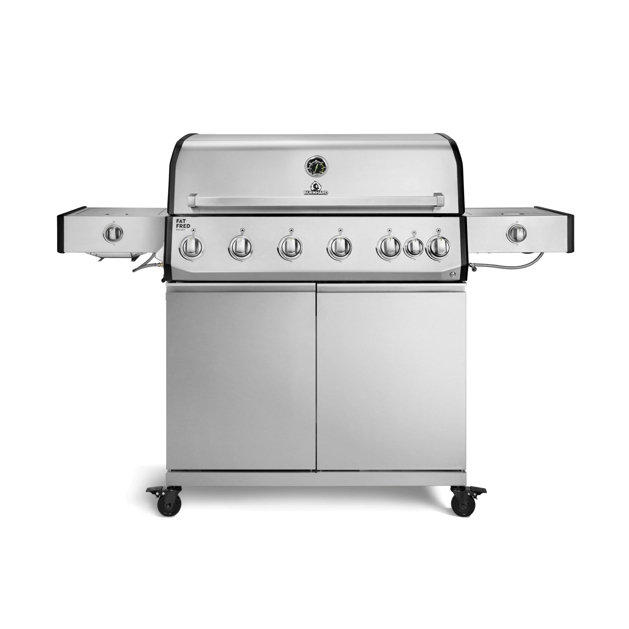 BURNHARD® Gasgrill 6-Brenner, 6x Longlife Premium-Gussbrenner, 900°C Infrarot-Keramikbrenner, Seitenkochfeld, Heckbrenner, Piezo-Zündung, Gussrost – Fat FRED Deluxe+