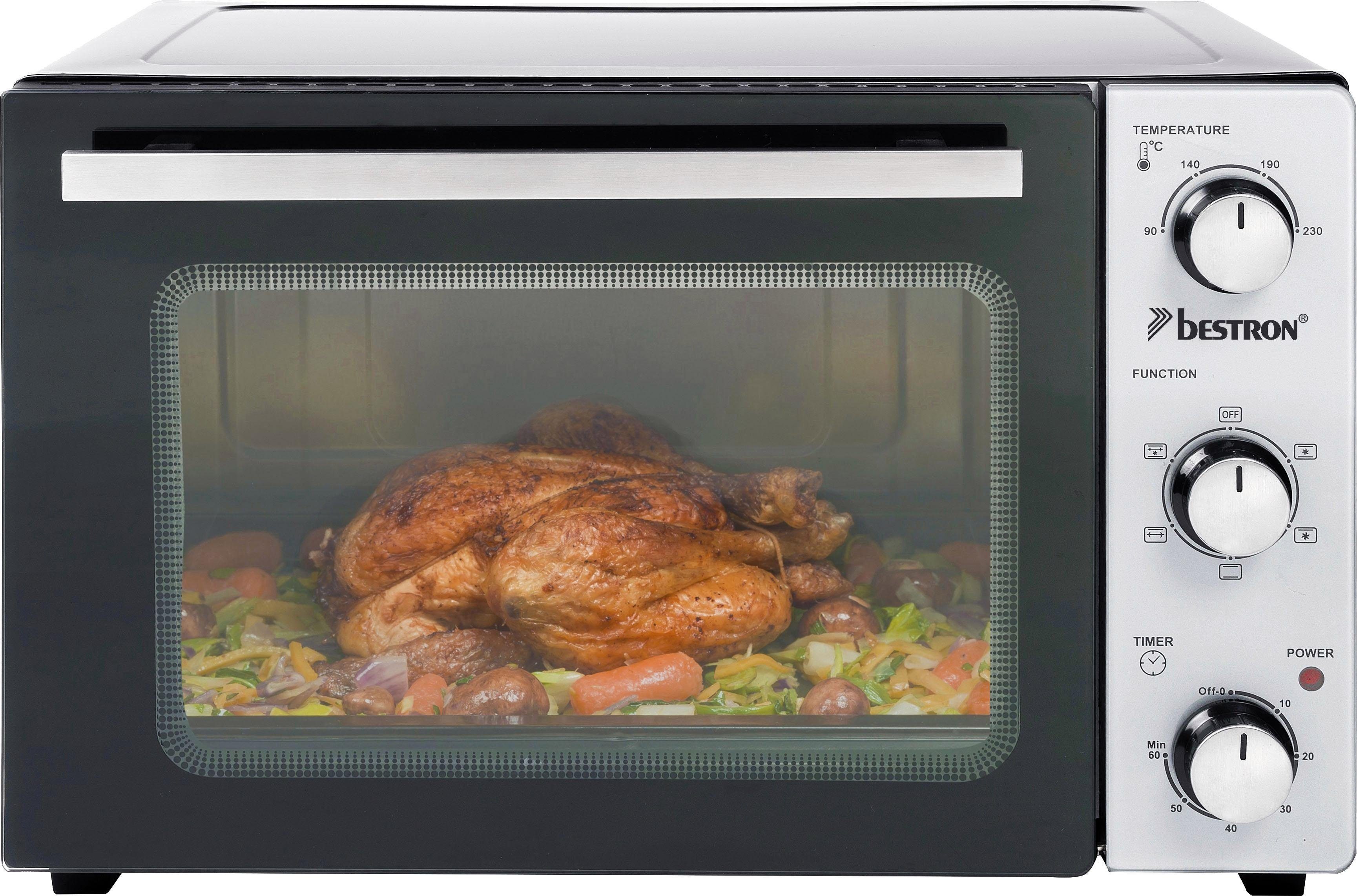 bestron Minibackofen 1500 mit 2-in-1 Gerät, W, Schwarz Edelstahl, Drehspieß