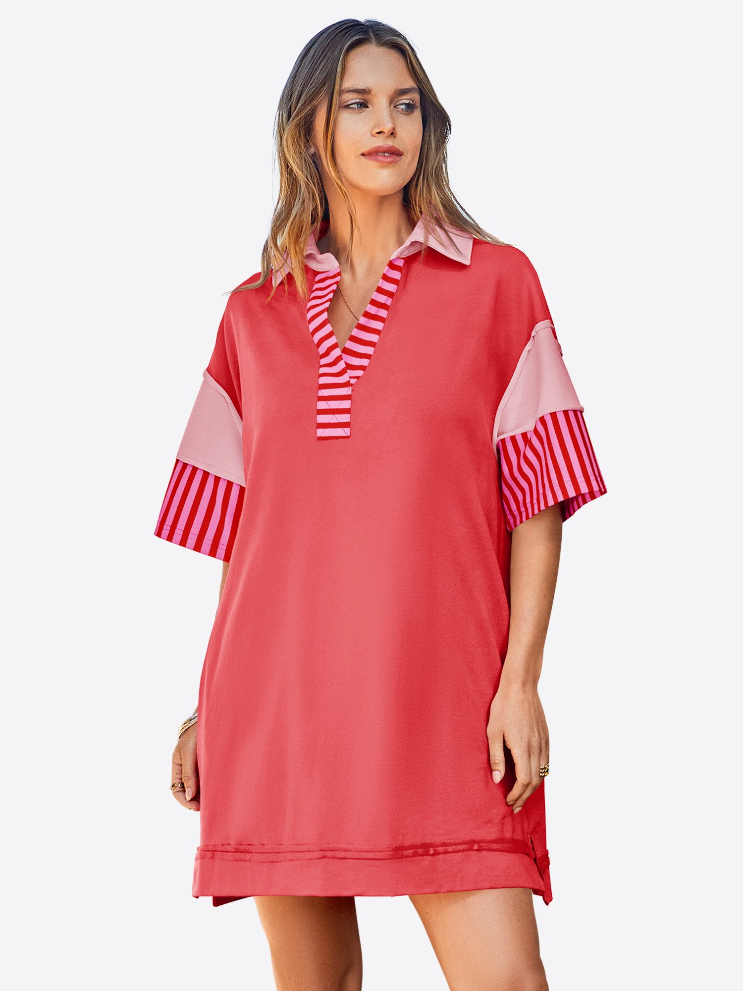 Imily Bela Minikleid Damen Polo Oversized Sweatshirt Kleider (Packung, 1-tlg., 1per-Pack) mit V-Ausschnitt