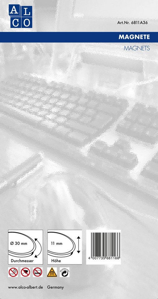 Thumbnail - ALCO Magnet Haftmagnet Metall Kunststoff 30mm silber VE=8 Stück