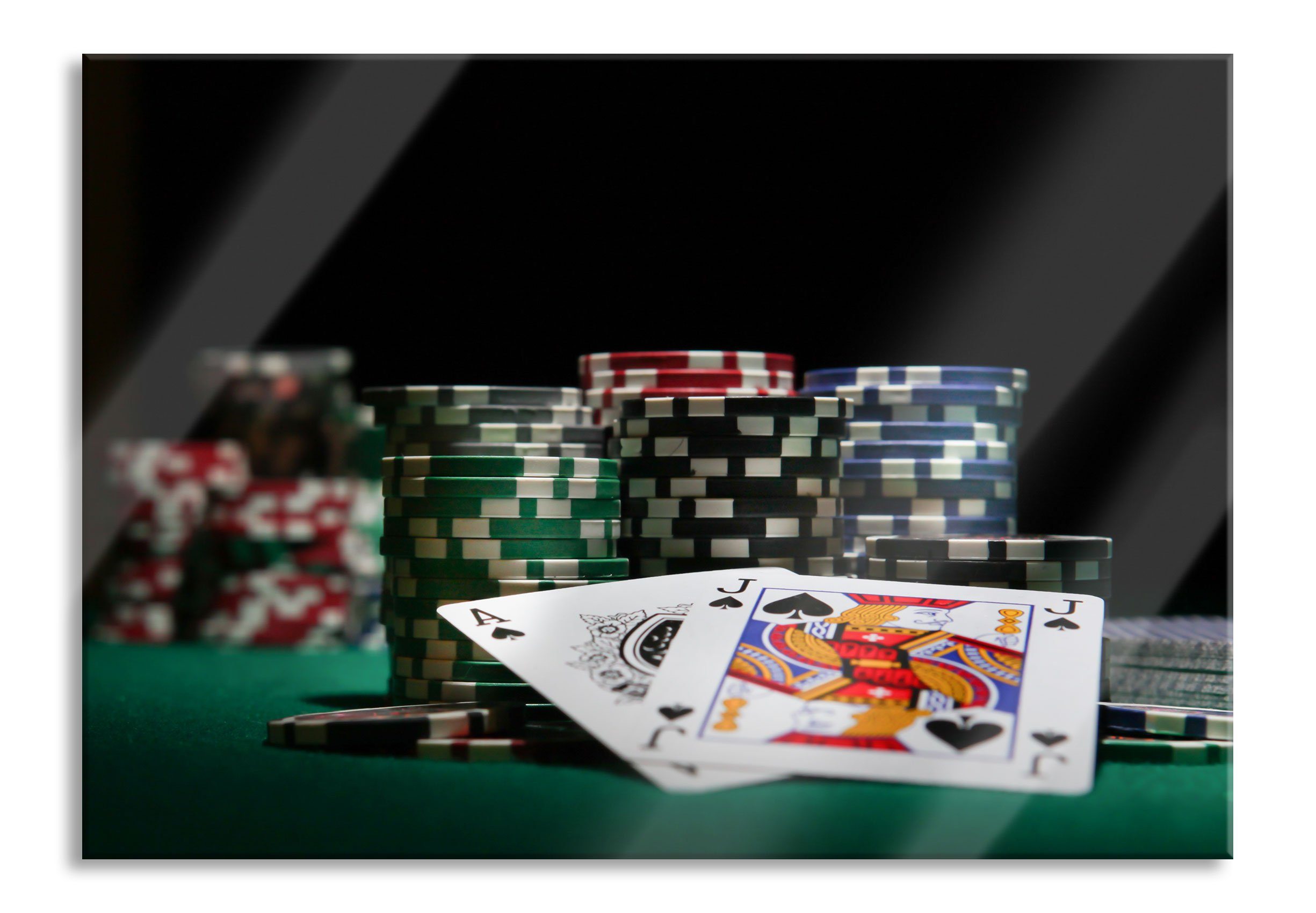 Pixxprint Glasbild (1 Las Vegas St), Las Echtglas, aus Pokertisch Pokertisch Aufhängungen und Vegas, Abstandshalter Glasbild inkl