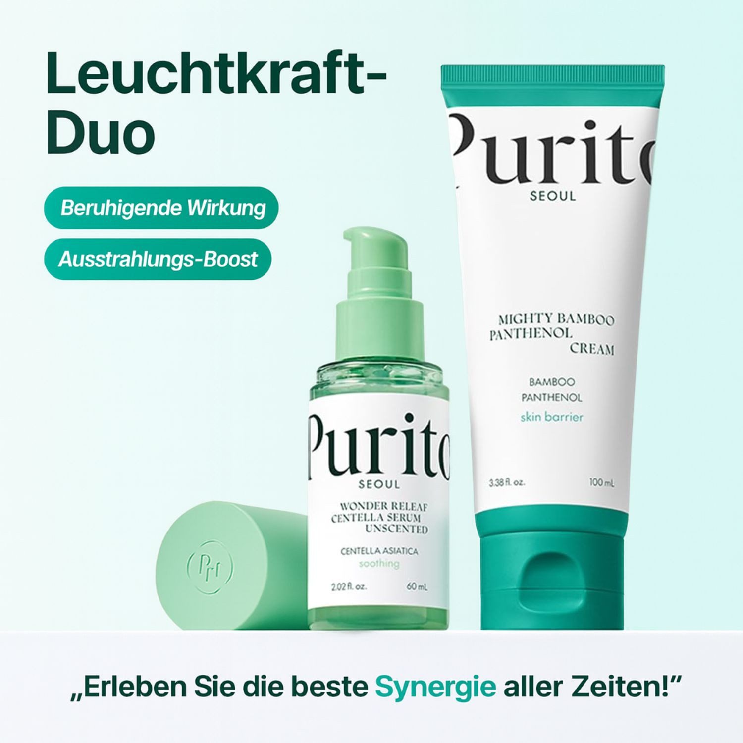 Purito Seoul Hautpflege-Set Skin Barrier Duo – Centella Serum 60ml & Bamboo Panthenol Cream 100ml beruhigendes, duftfreies K-Beauty Pflegeset für empfindliche Haut mit, Centella, Panthenol & Niacinamid zur Stärkung der Hautbarriere