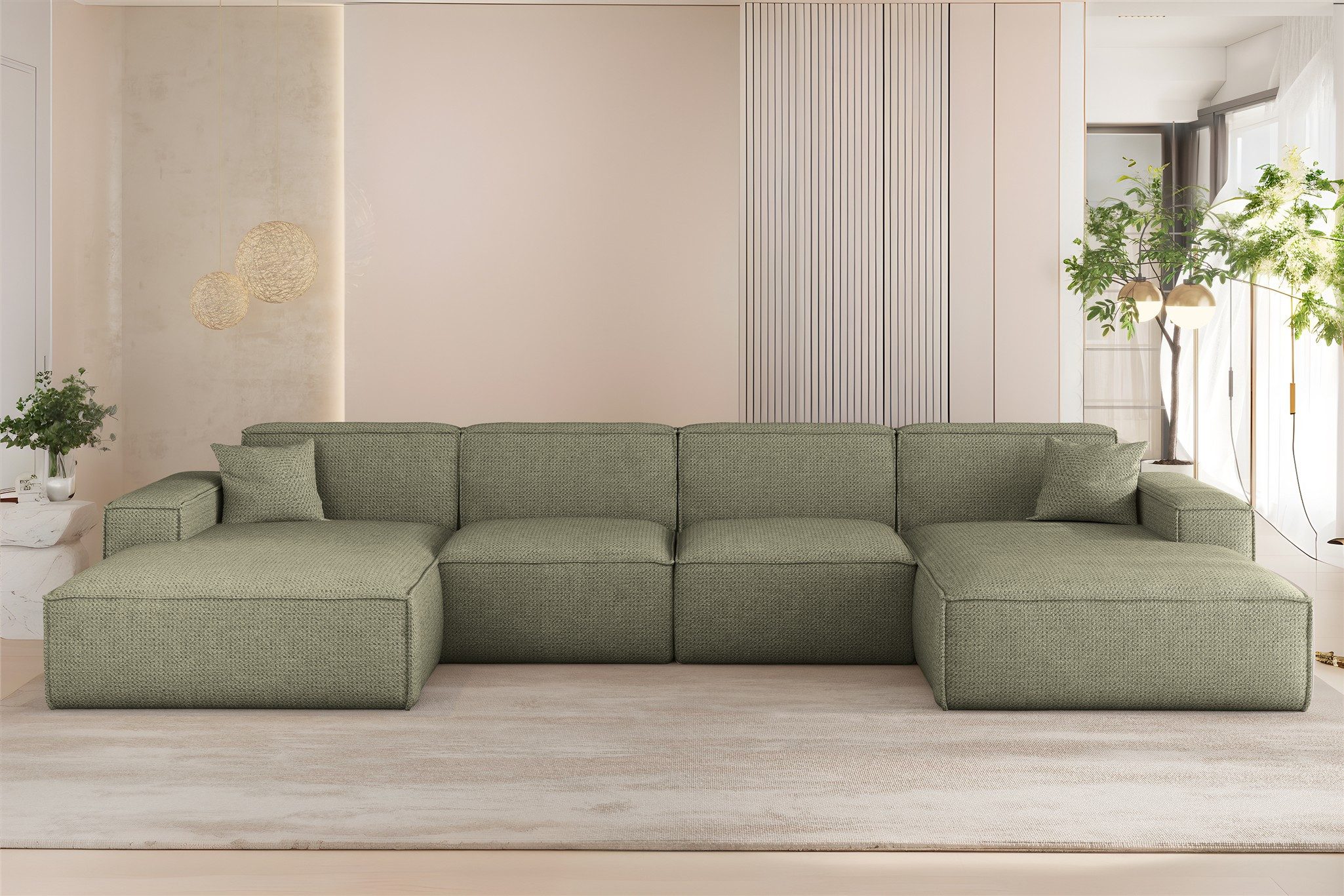 Fun Möbel Wohnlandschaft Sofa U-Form CELES PREMIUM in Stoff Artico (378 cm), Rundumbezug, 2 x Zierkissen