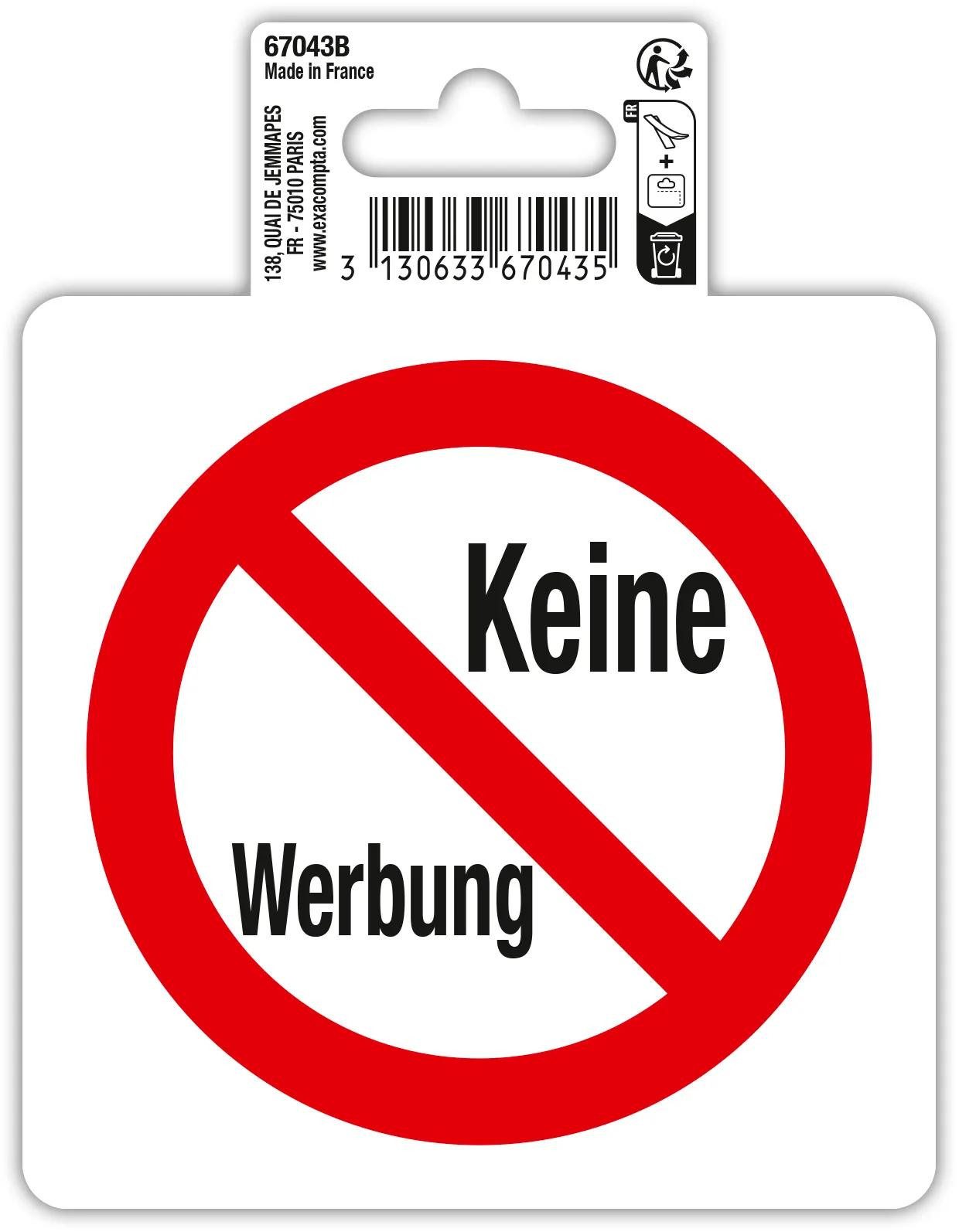 EXACOMPTA Warnschild Hinweisschild Keine Werbung, 10x10 cm, PVC - Rot - 67043B, Sockel