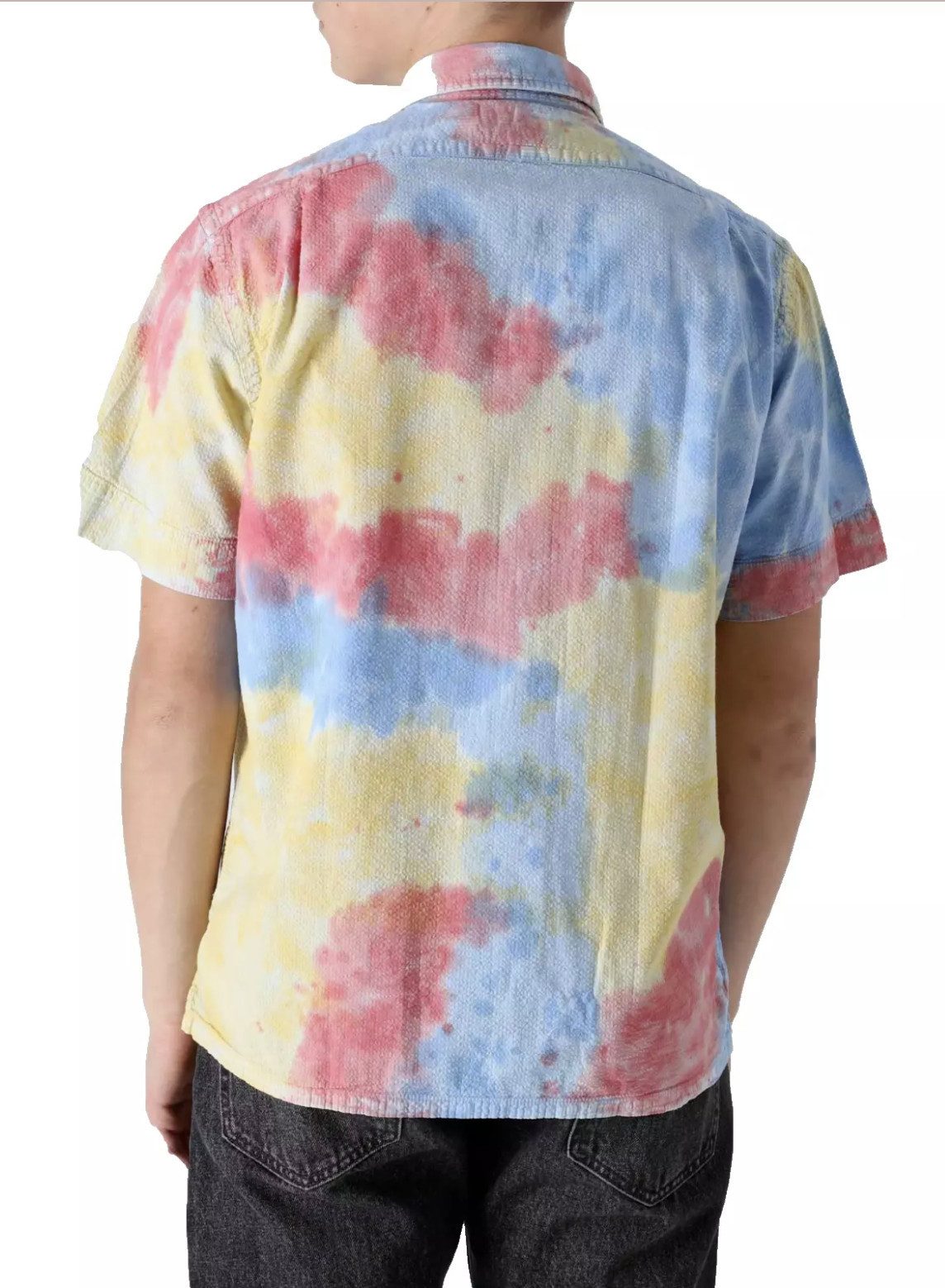 Polo Ralph Lauren Kurzarmhemd Herren Classic Fit Tie-Dye Seersucker Hemd Strand Shirt Camp-Kragen, Rückenpasse mit Falte, Multicolor Tie-Dye Muster
