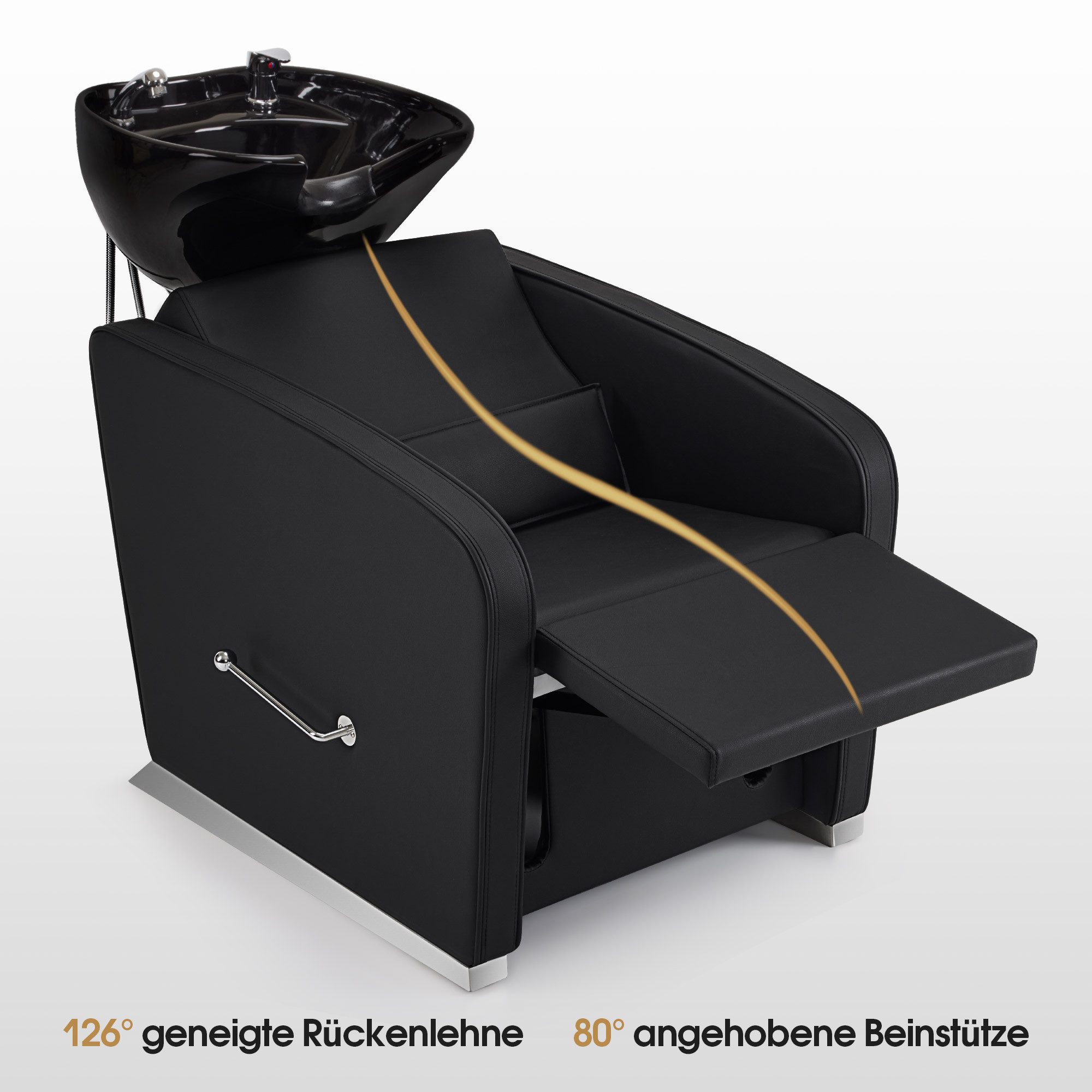 Barberpub Waschbecken BarberPub Friseurstuhl mit Waschbecken 8679 (Schwarz/Kunstleder), Klappbare Beinstütze, Verstellbare Waschbecken, Kunstleder – Bild 5 von 5