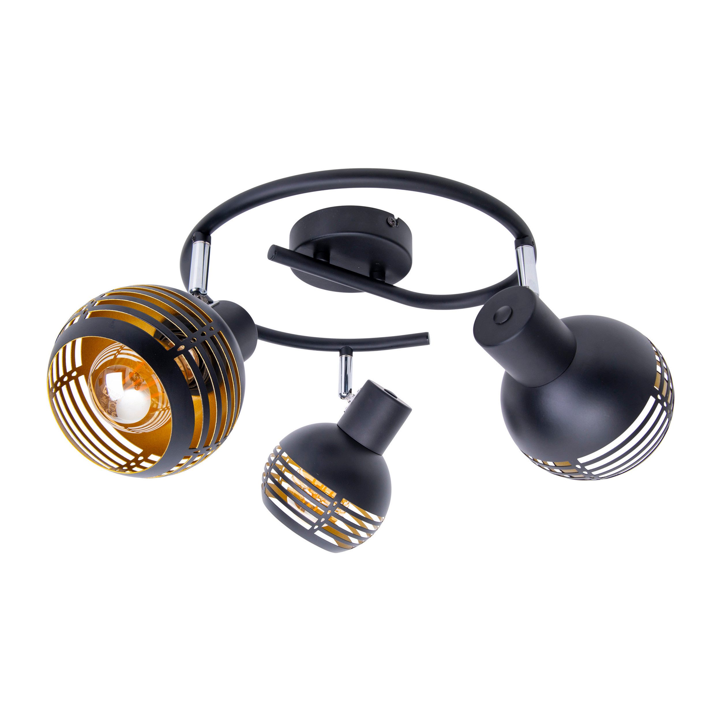 näve Deckenspots Casco, ohne Leuchtmittel, Leuchtmittel wechselbar, 3er Wand-/Deckenrondell schwarz, innen golden, exkl. 3x E27, D: 48cm