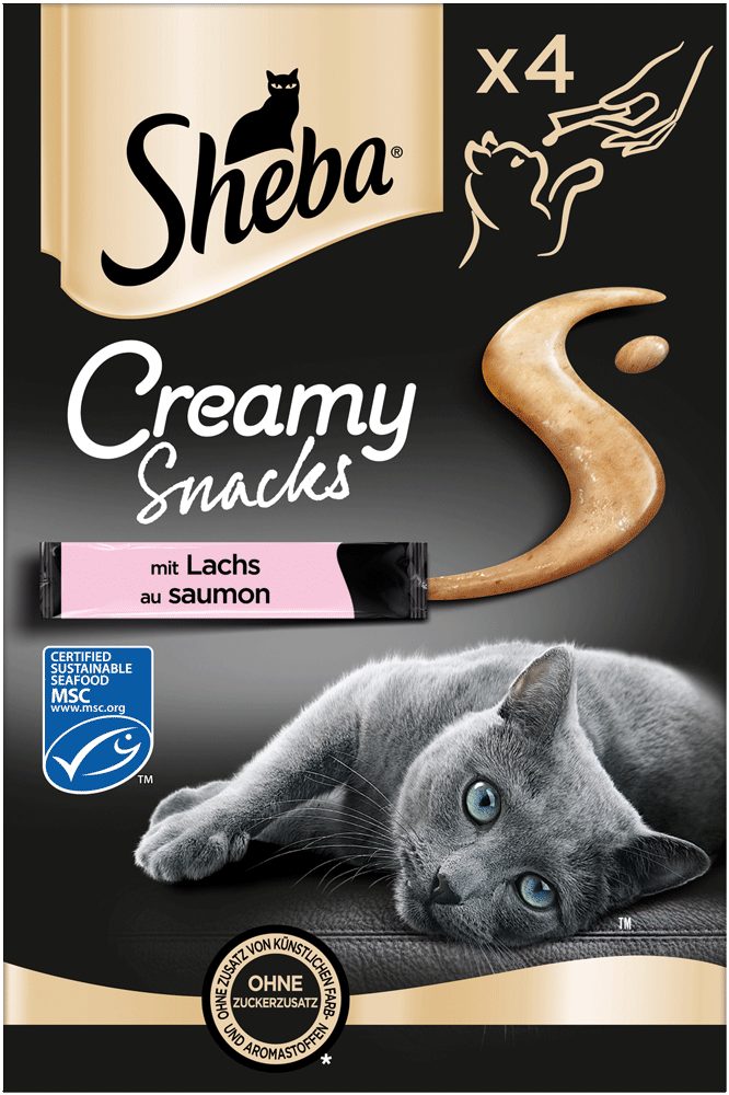 Sheba SHEBA® Beutel Creamy Snacks mit Lachs MSC 4 x 12g, Snack für: Katze