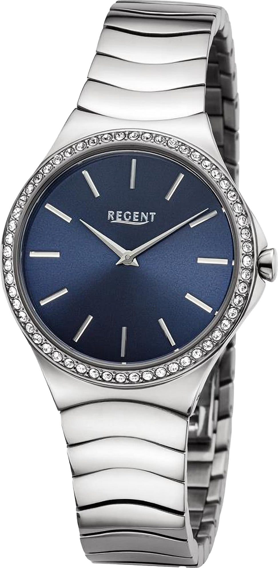 Regent Quarzuhr Regent Damen Armbanduhr Analog, Damen Armbanduhr rund, extra groß (ca. 33mm), Metallarmband