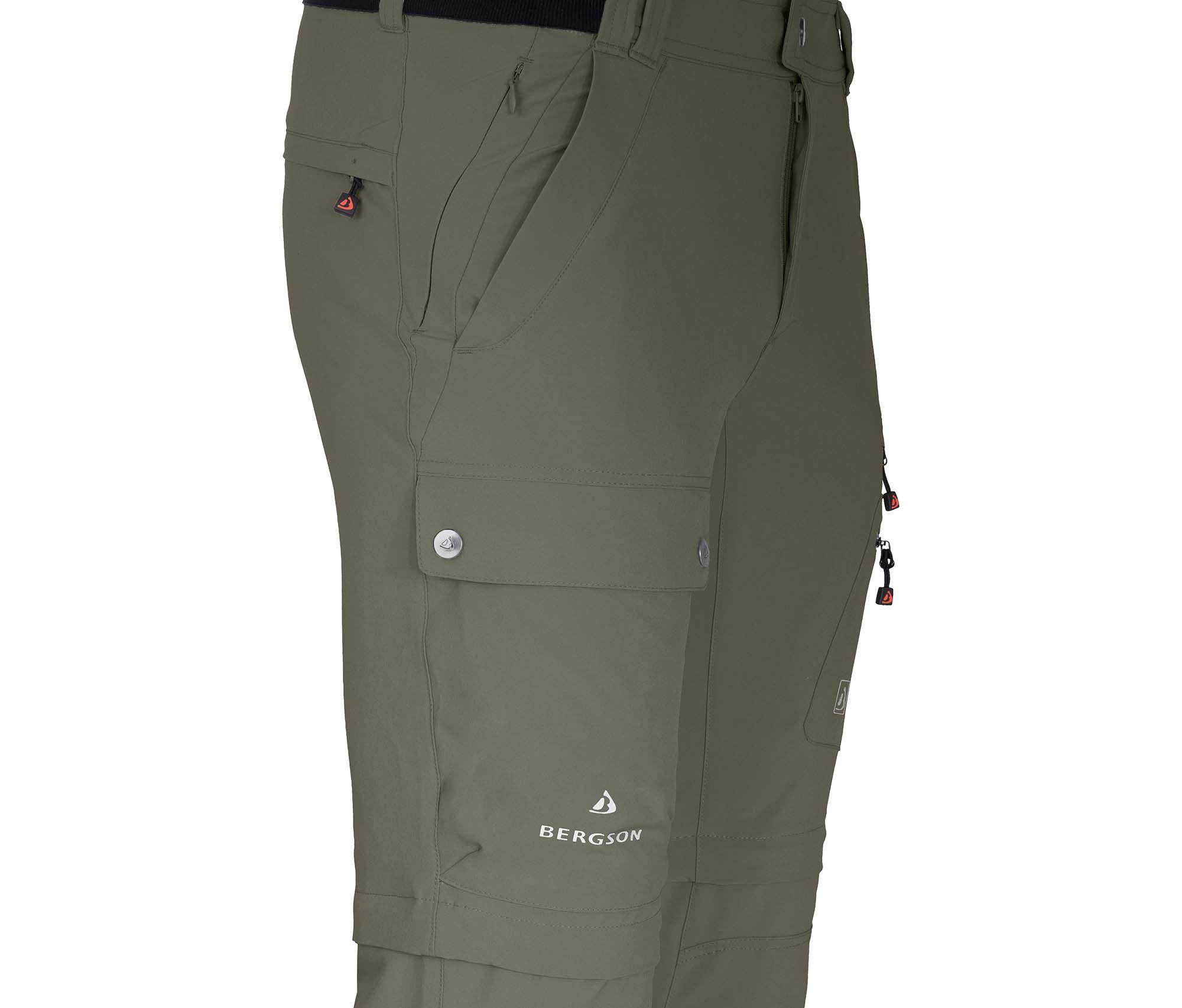 Bermuda Herren elastisch, Taschen, Wanderhose, Bergson Zipp-Off Zip-off-Hose FROSLEV grau/grün recycelt, Normalgrößen, 8