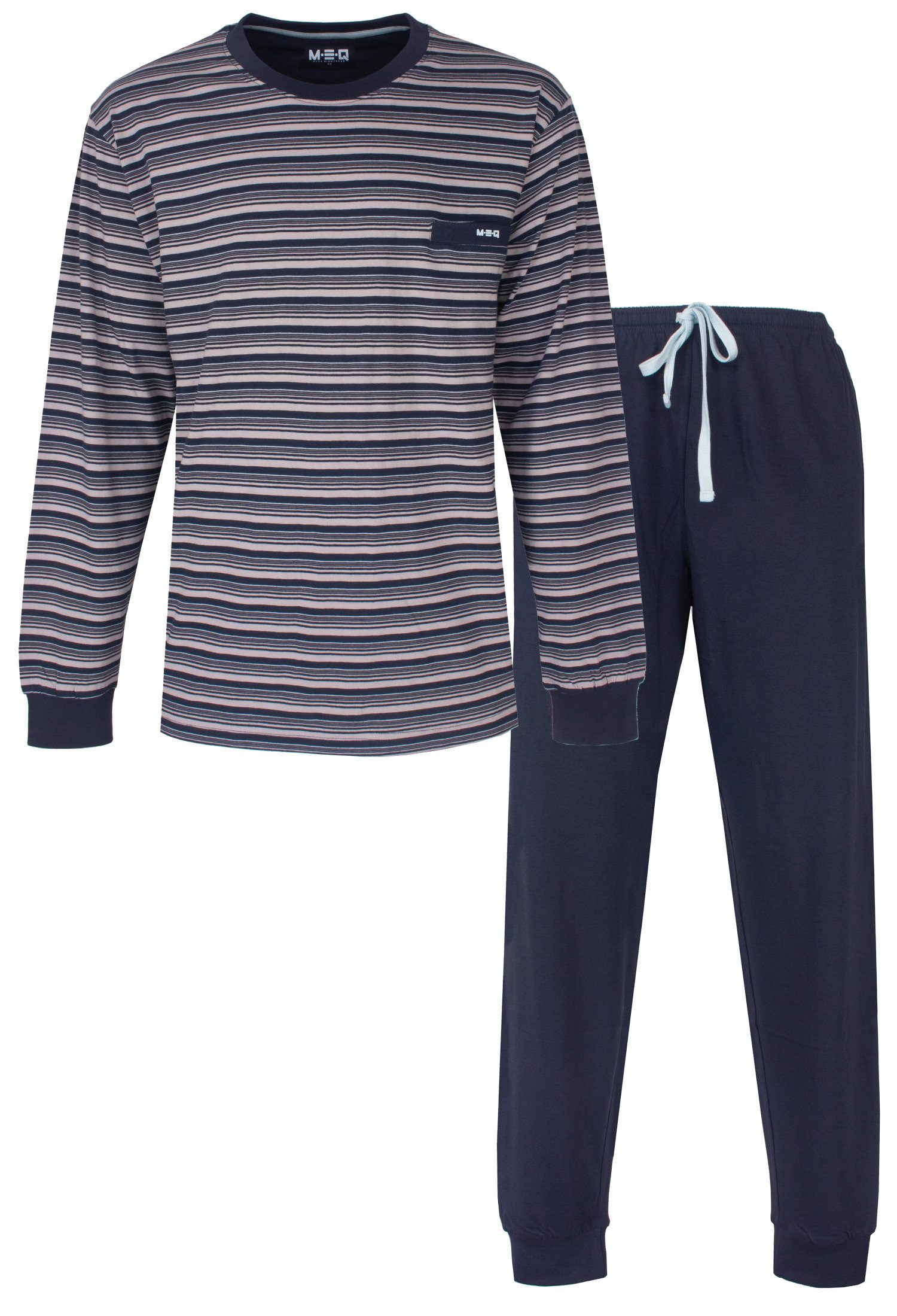 M.E.Q. Schlafanzug Herren Pyjama mit Bündchen (2 tlg) Baumwolle