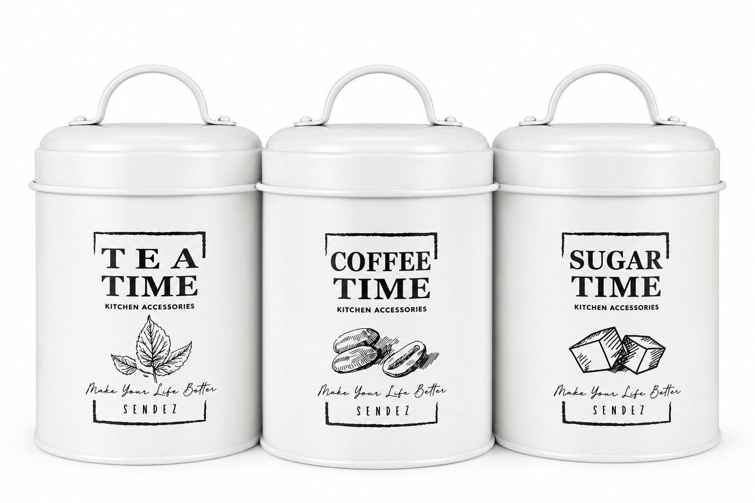 Sendez Teedose 3 Vorratsdosen aus Metall Kaffeedose Zuckerdose Teedose Weiß, Metall, (3-tlg)