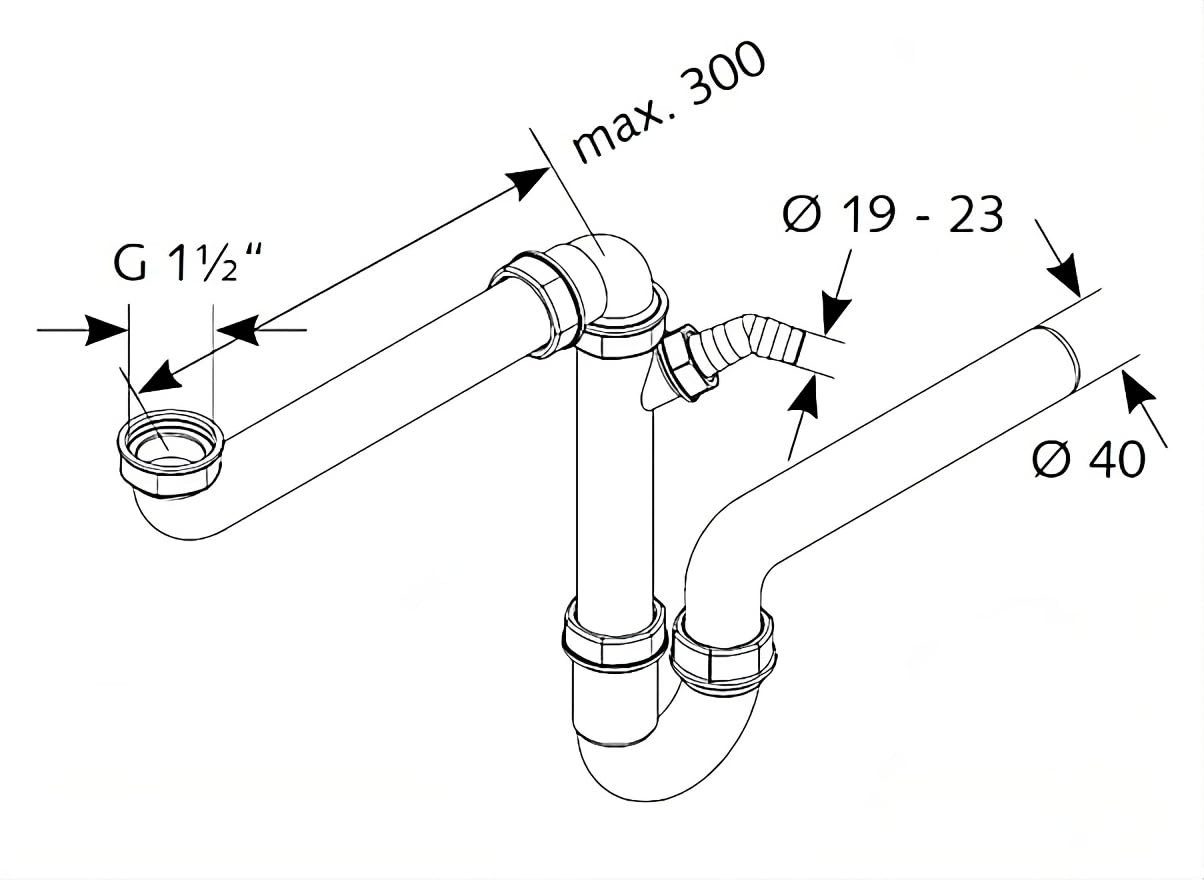 keenberk Siphon Raumsparer Geräteanschluss 1 1/2 Zoll mit 40 mm Anschluss Spüle Küche – Bild 3 von 5