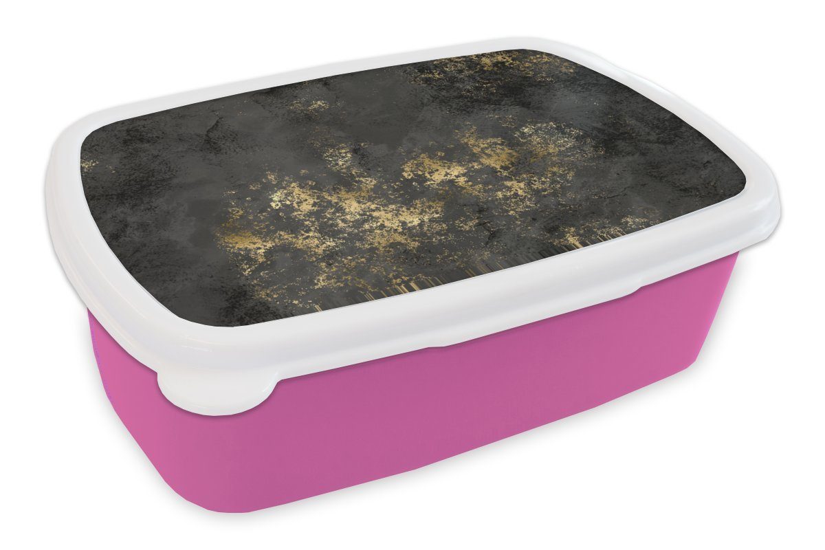 Erwachsene, MuchoWow - Kunststoff Snackbox, Grau Brotdose Kunststoff, rosa Kinder, für Vintage, Brotbox Mädchen, Lunchbox Gold Schwarz - (2-tlg), -