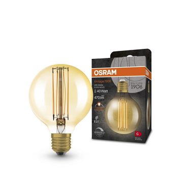 Osram LED-Leuchtmittel LED VINTAGE E27 Glühlampe Globe 80, E27