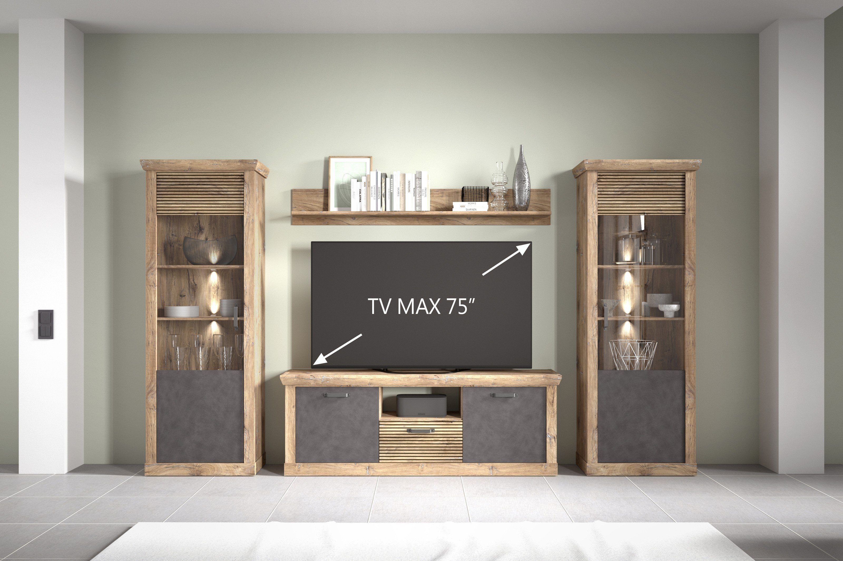 Forestdream Wohnwand 364 x 205,5 x 40 cm (B/H/T), (BxHxT: 364x205,5x40 cm)