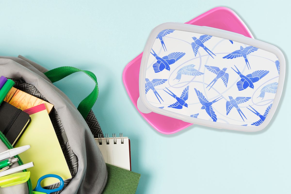 Erwachsene, Kunststoff, Kunststoff - Blau Snackbox, Brotdose Lunchbox Kinder, Vogel, (2-tlg), für - Muster rosa Brotbox Mädchen, MuchoWow