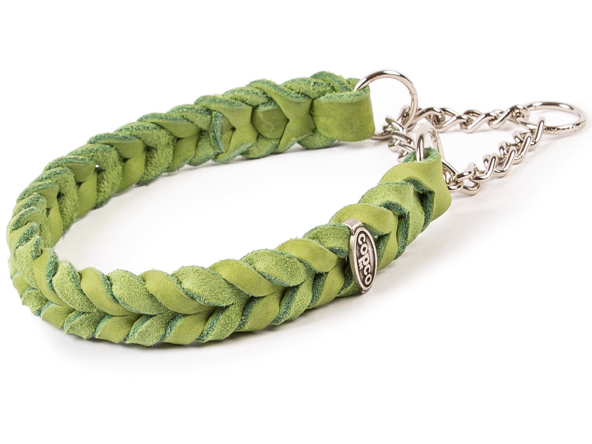 CopcoPet Hunde-Halsband Fettleder Halsband geflochten mit verchromter Zugstopp Kette, Leder, Leder, Geflochten, Handarbeit
