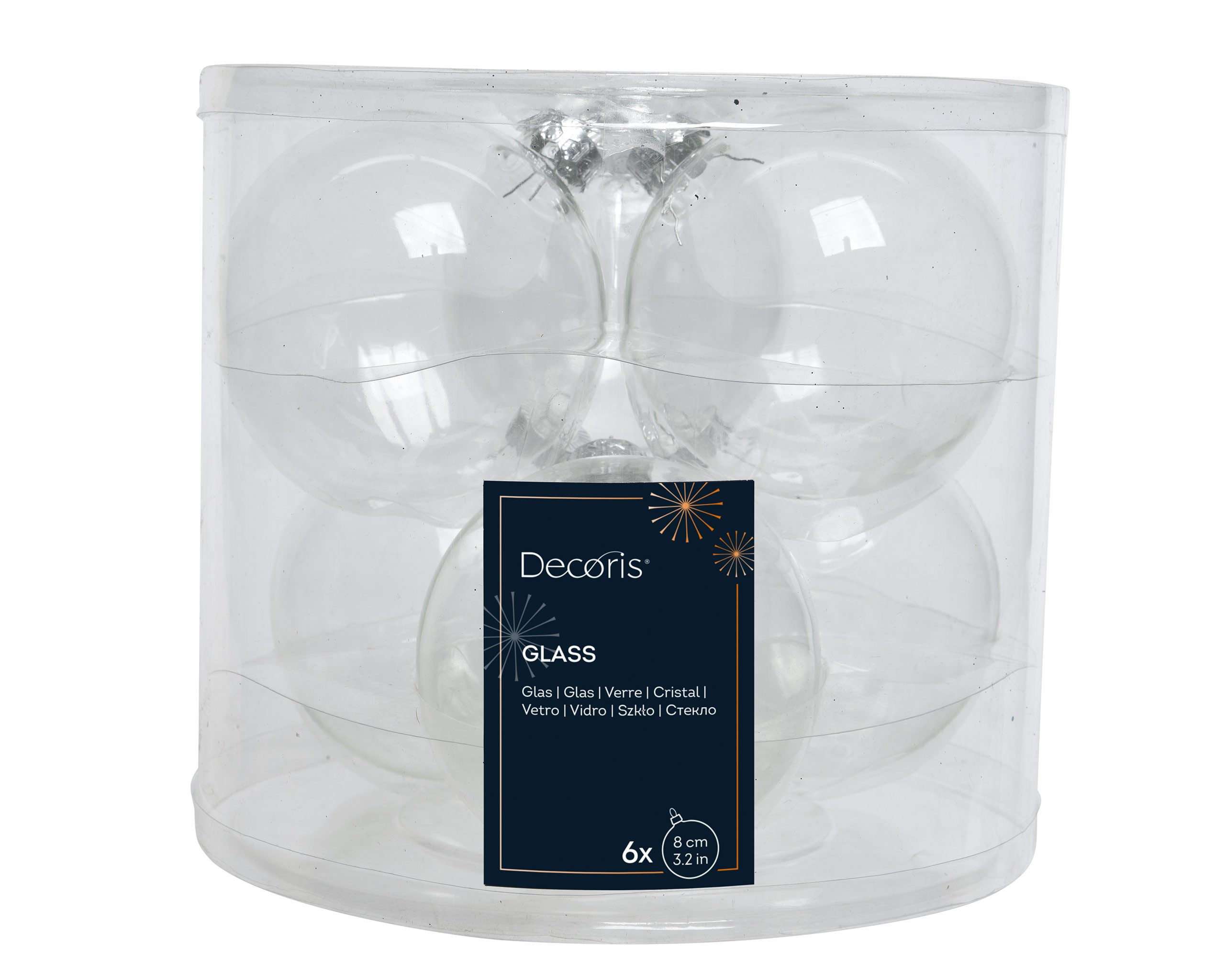 Kaemingk Christbaumschmuck, Weihnachtskugeln Glas 8cm 6 Stück - Klar transparent