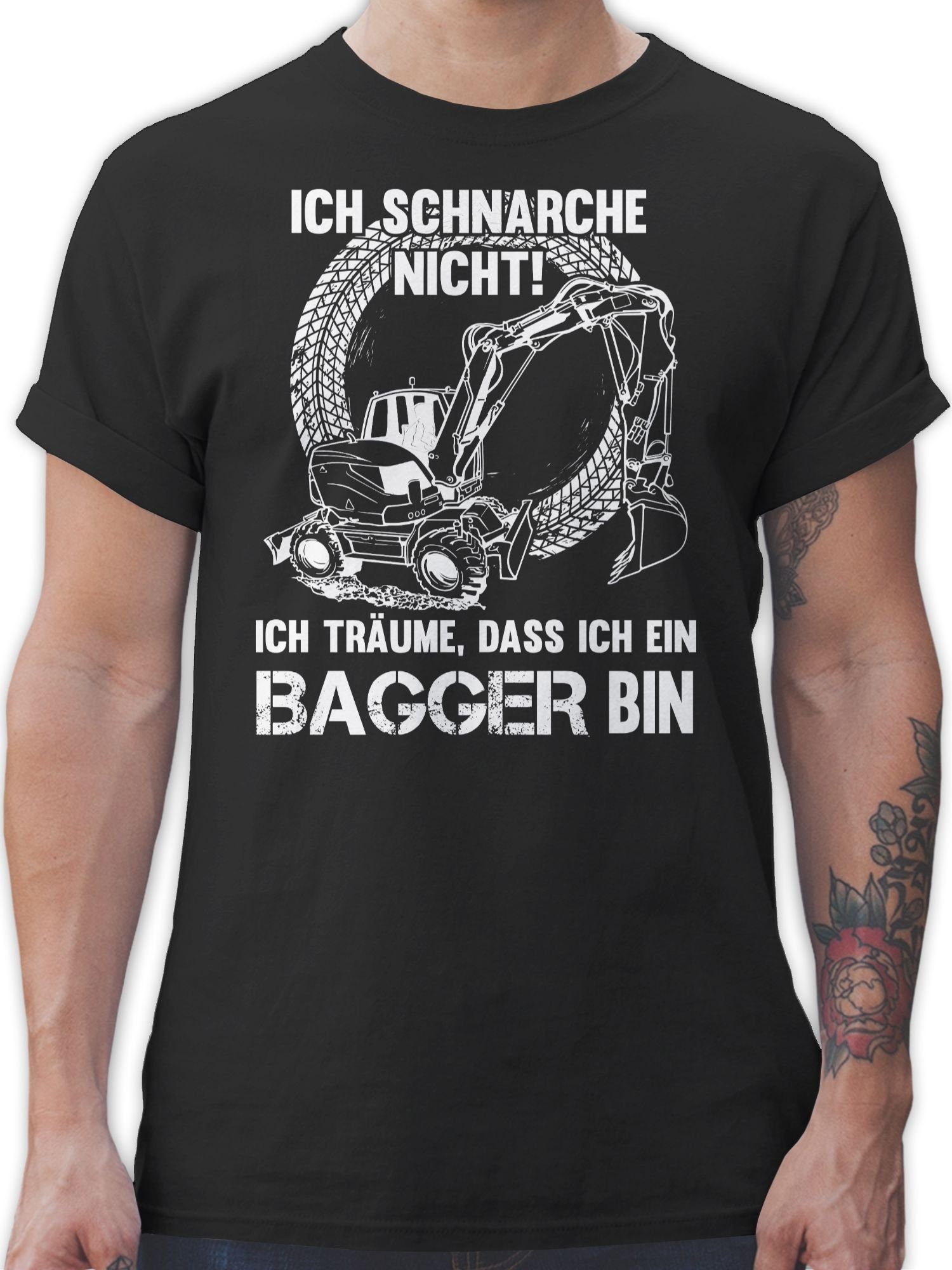 Shirtracer T-Shirt Ich schnarche nicht ich bin ein Bagger Schaufelbagger Sprüche Statement mit Spruch 1 Schwarz