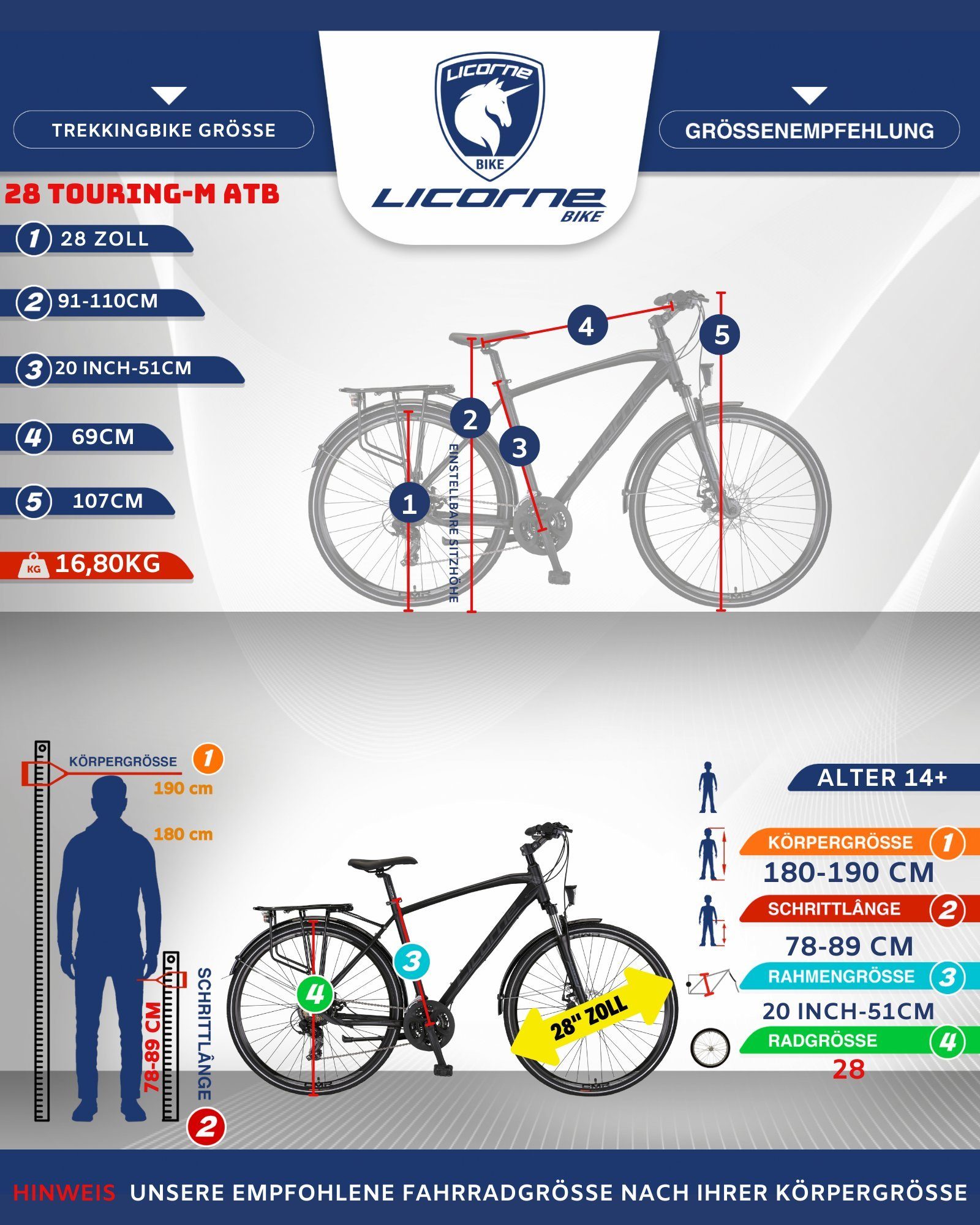 Licorne Bike Bike Premium Schwarz 21 Zoll, Trekking Trekkingrad Licorne Gang in Bike 28 Touring
