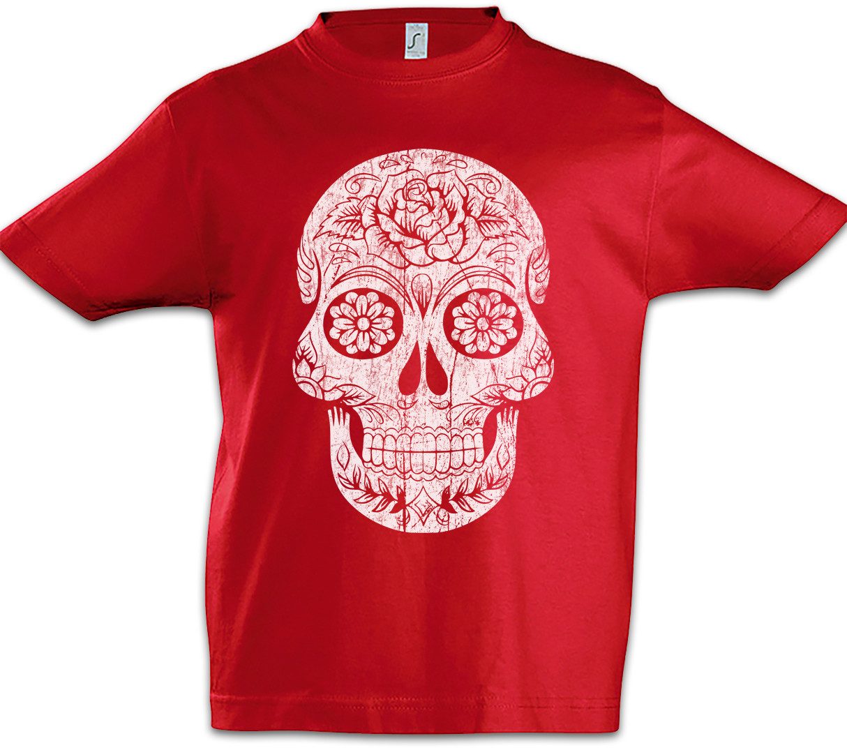 Print-Shirt Mexican Sugar Skull I Kinder T-Shirt Schädel Totenschädel Totenkopf
