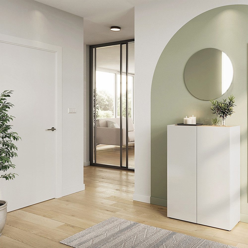 Lomadox Garderoben-Set ABURI-01, (Spar-Set, 2-St., Schuhschrank Spiegel), in weiß mit Eiche, griffloses Design, viel Stauraum