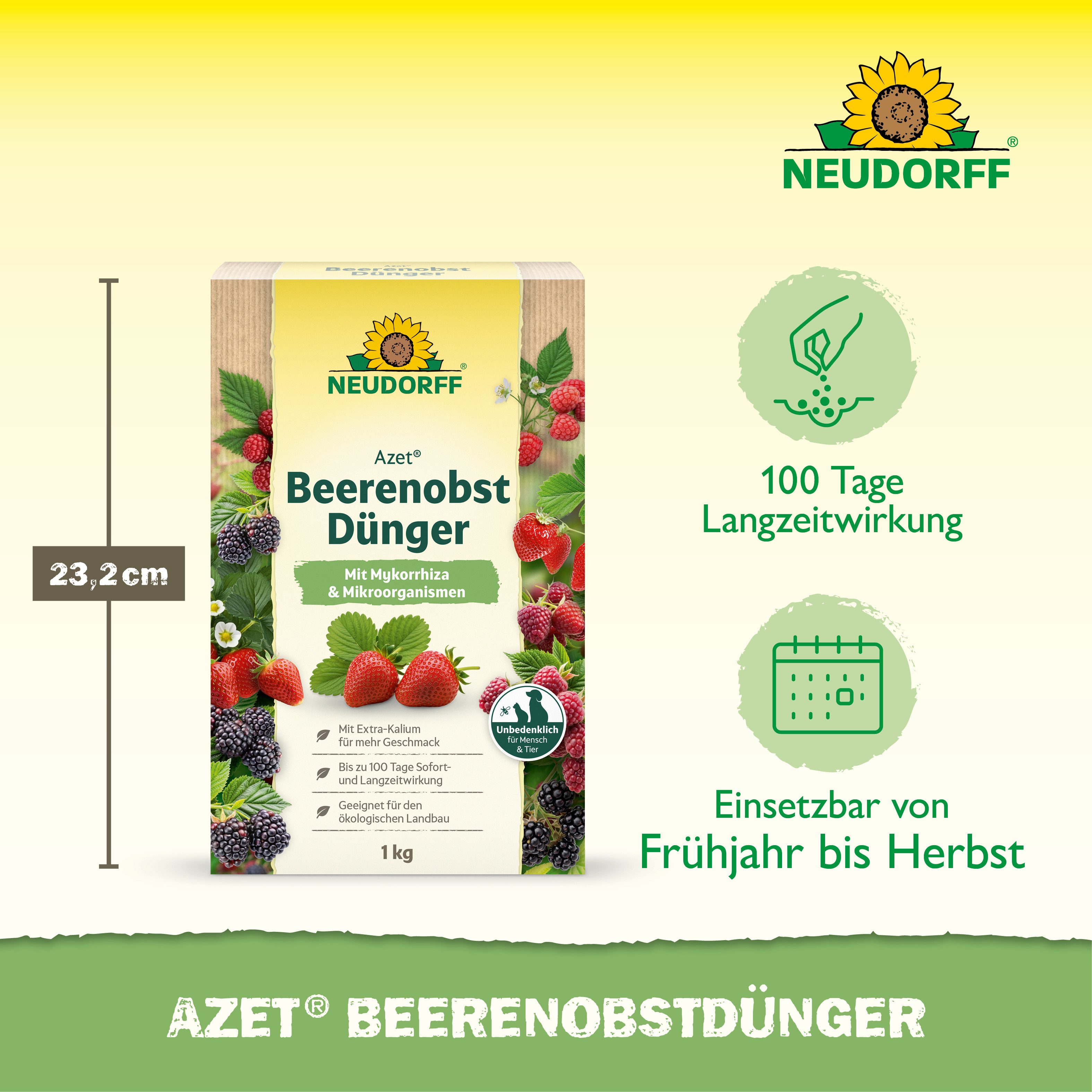 Neudorff Obstdünger Azet Beeren- & ObstDünger 1 kg, Einzelartikel, Für aromatische Früchte und eine reiche Ernte, Mit Extra-Kalium, Mykorrhiza und bis zu 100 Ta – Bild 3 von 5