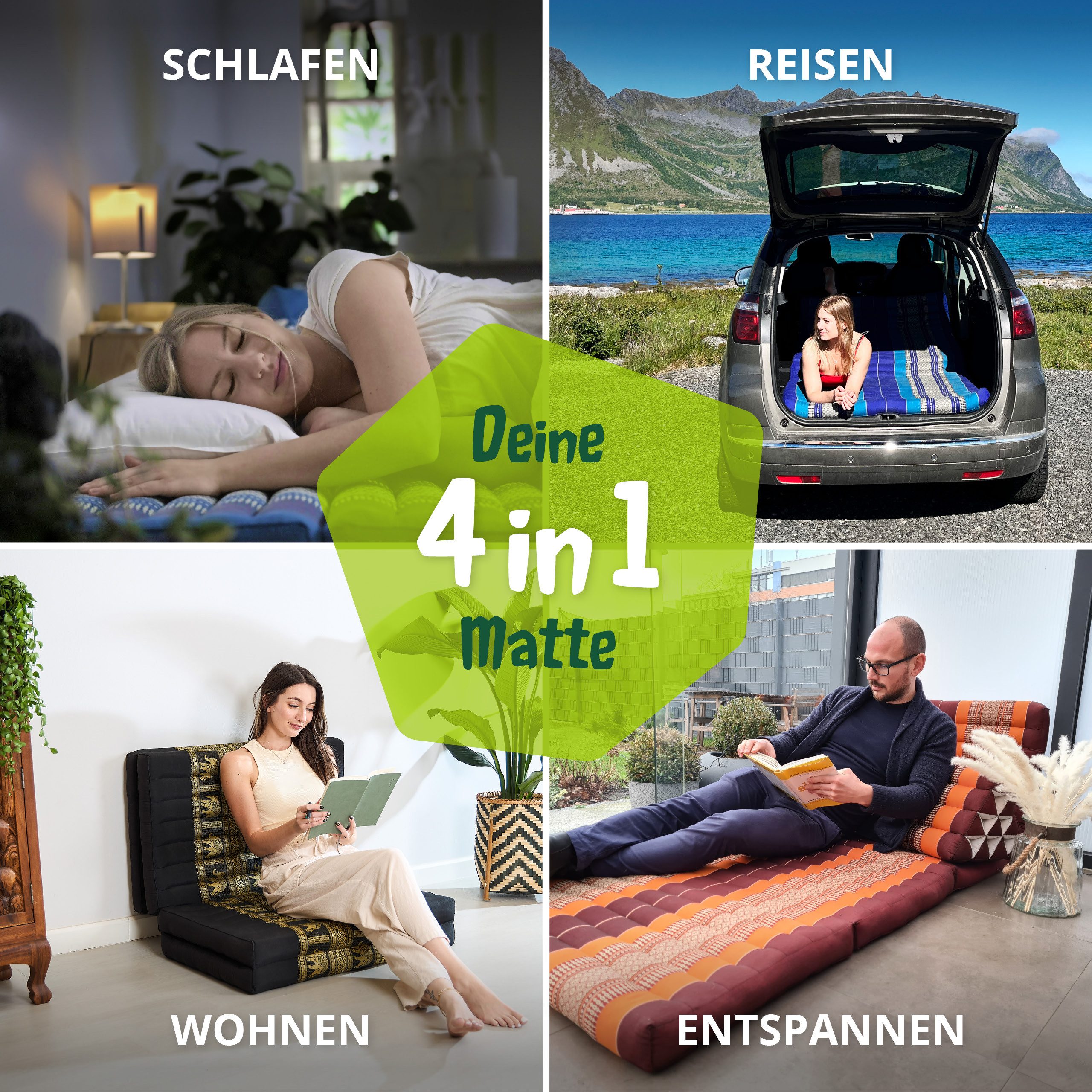 Klappmatratze Klappmatratze 80 cm (Deluxe) vegan und handgefertigt, 200x80x8cm, livasia, 8 cm hoch, Kapok