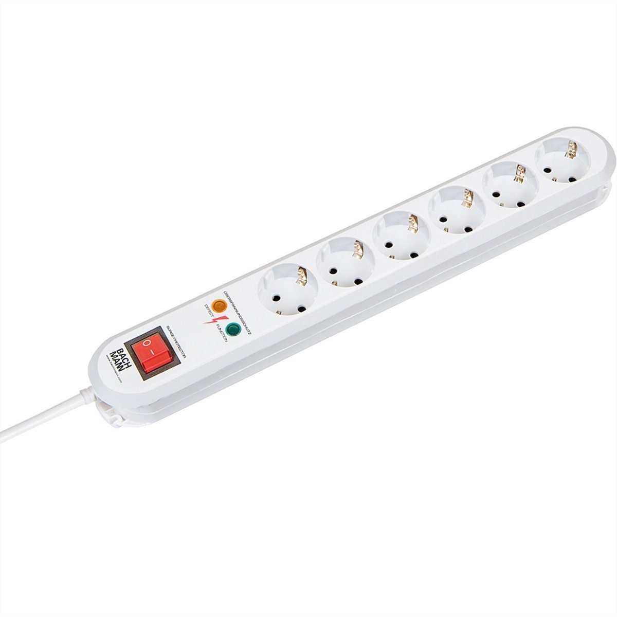 Bachmann SMART Steckdosenleiste 6x Schutzkontakt, Schalter, Überspannungsschutz Steckdosenleiste (Kabellänge 1.5 m), 381.2501K