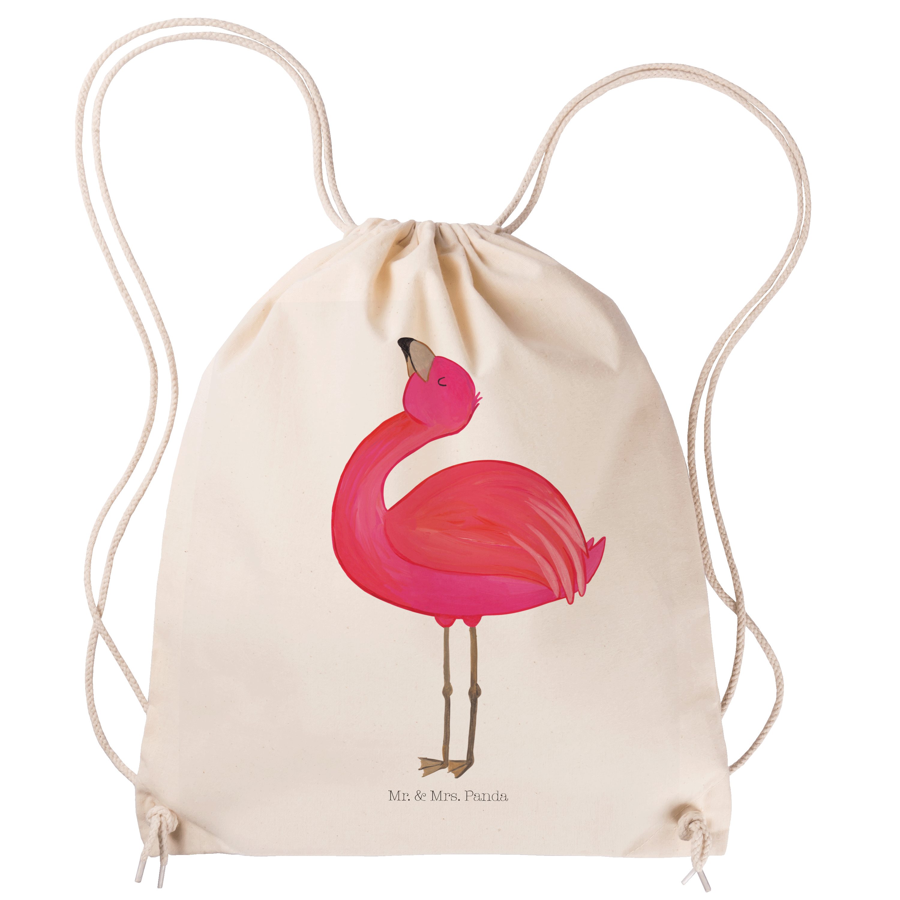 Mr. & Mrs. Panda Sporttasche Flamingo stolz - Transparent - Geschenk, Turnbeutel, Freundin, glückl (1-tlg)