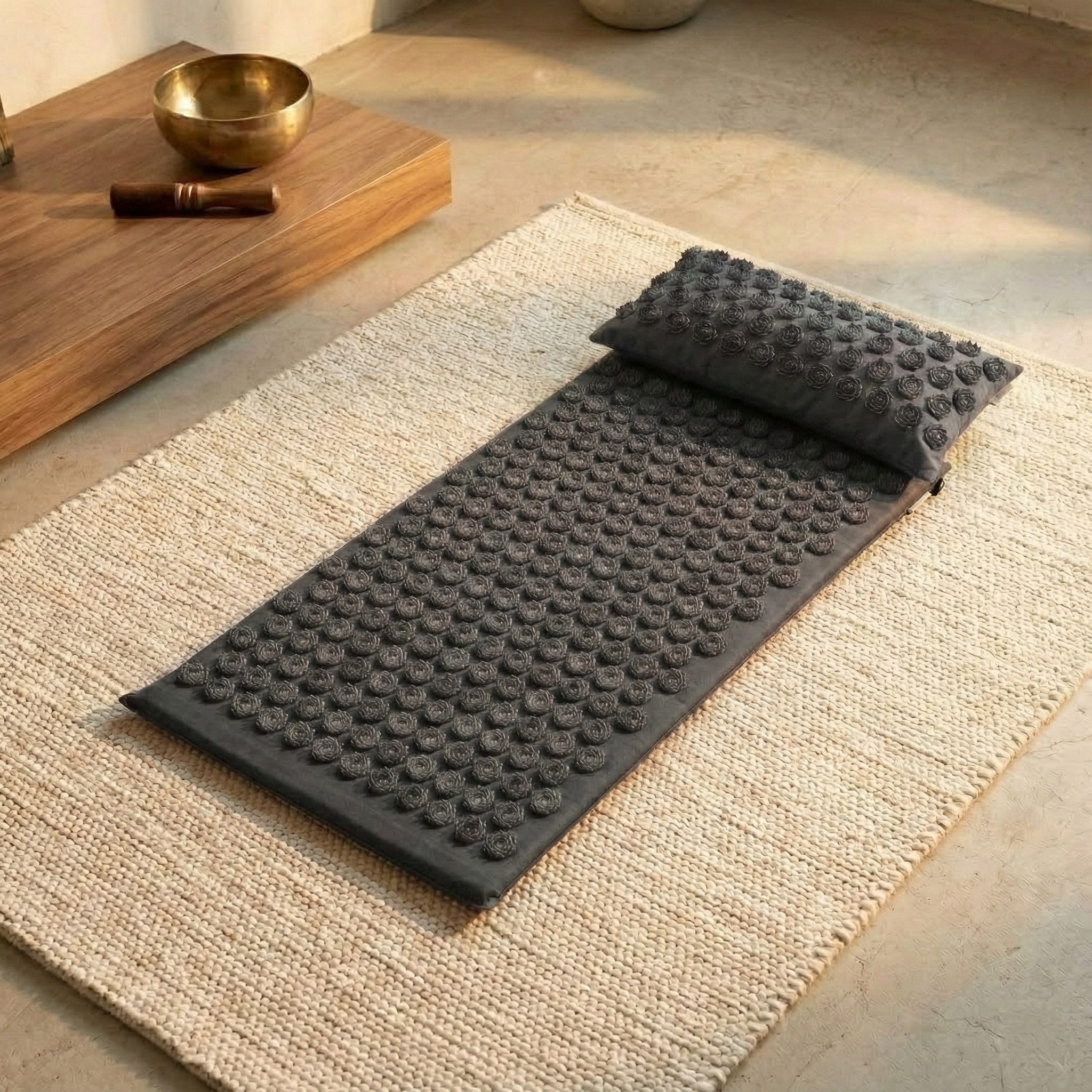 Yogistar Akupressurmatte Akupressur-Set akupress relax lotus - Bio-Baumwolle (Akupressur-Matte, Akupressur-Kissen, 2-St., Akupressur-Matte, Akupressur-Kissen), Akupressurmatte & Nackenkissen im Lotus-Design aus Bio-Baumwolle