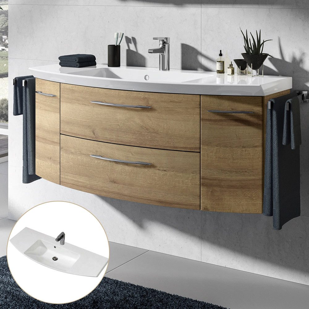 Lomadox Waschtisch CERVIA-66, unterschrank 121cm inkl. Waschbecken in Riviera Eiche : 121/48/50,5 cm