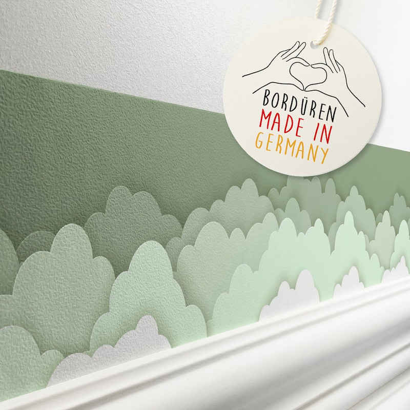 lovely label Bordüre Papercut-Design Wolken Grün/Weiss, selbstklebende Vliestapete, leichte Struktur