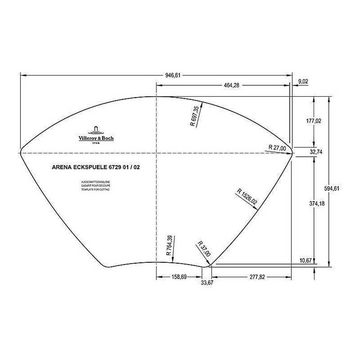 Villeroy & Boch Küchenspüle Villeroy & Boch Arena Eck mit Handbetätigung Classicline i4 Graphit, 97,5/62,5 cm
