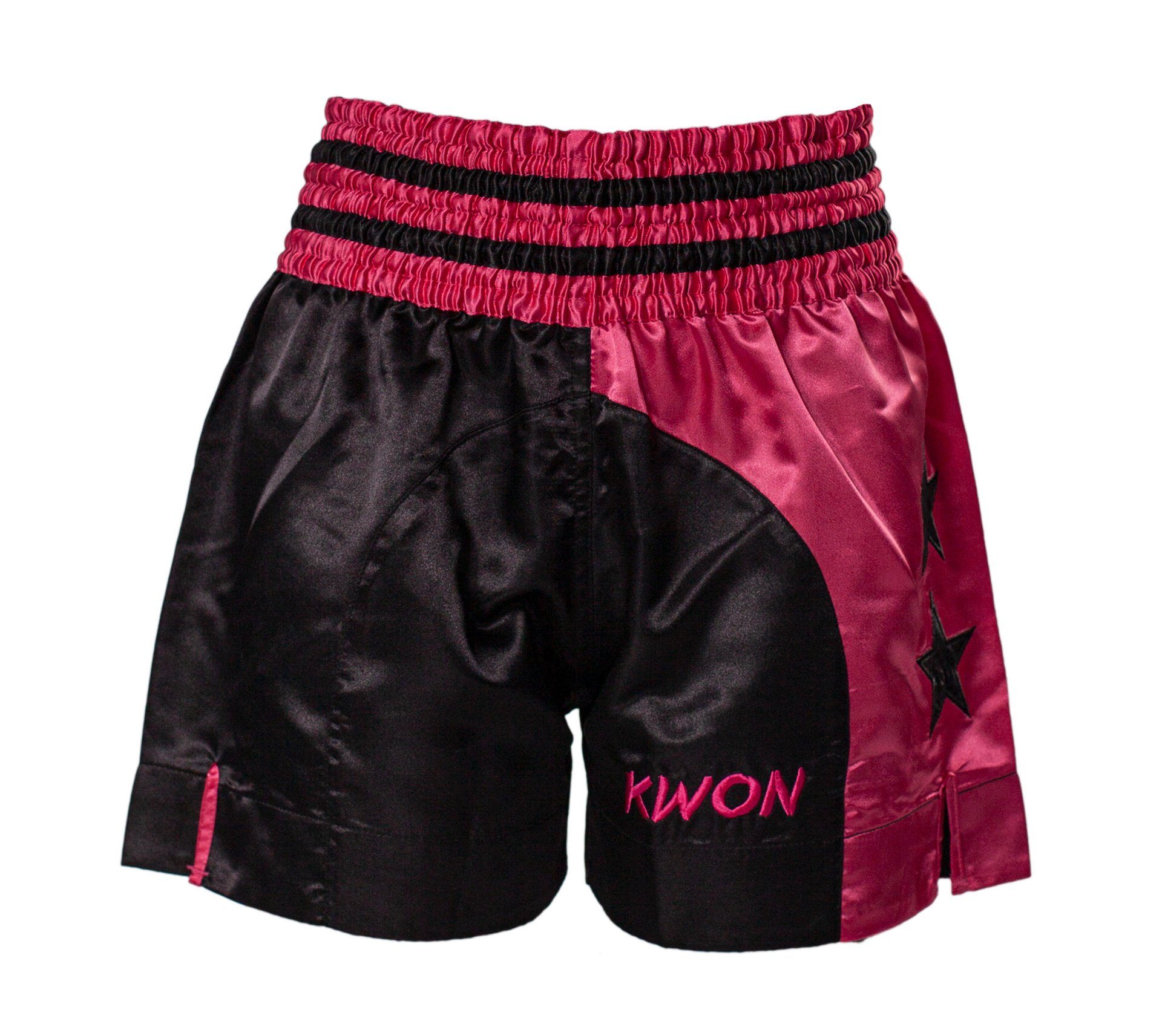 Schnitt, Muay Sporthose kurz Thai Girl KWON Kickboxen (Stück) traditioneller Damen Sterne, Farben magenta Thaiboxhose pink Edler kräftige Look, Shorts