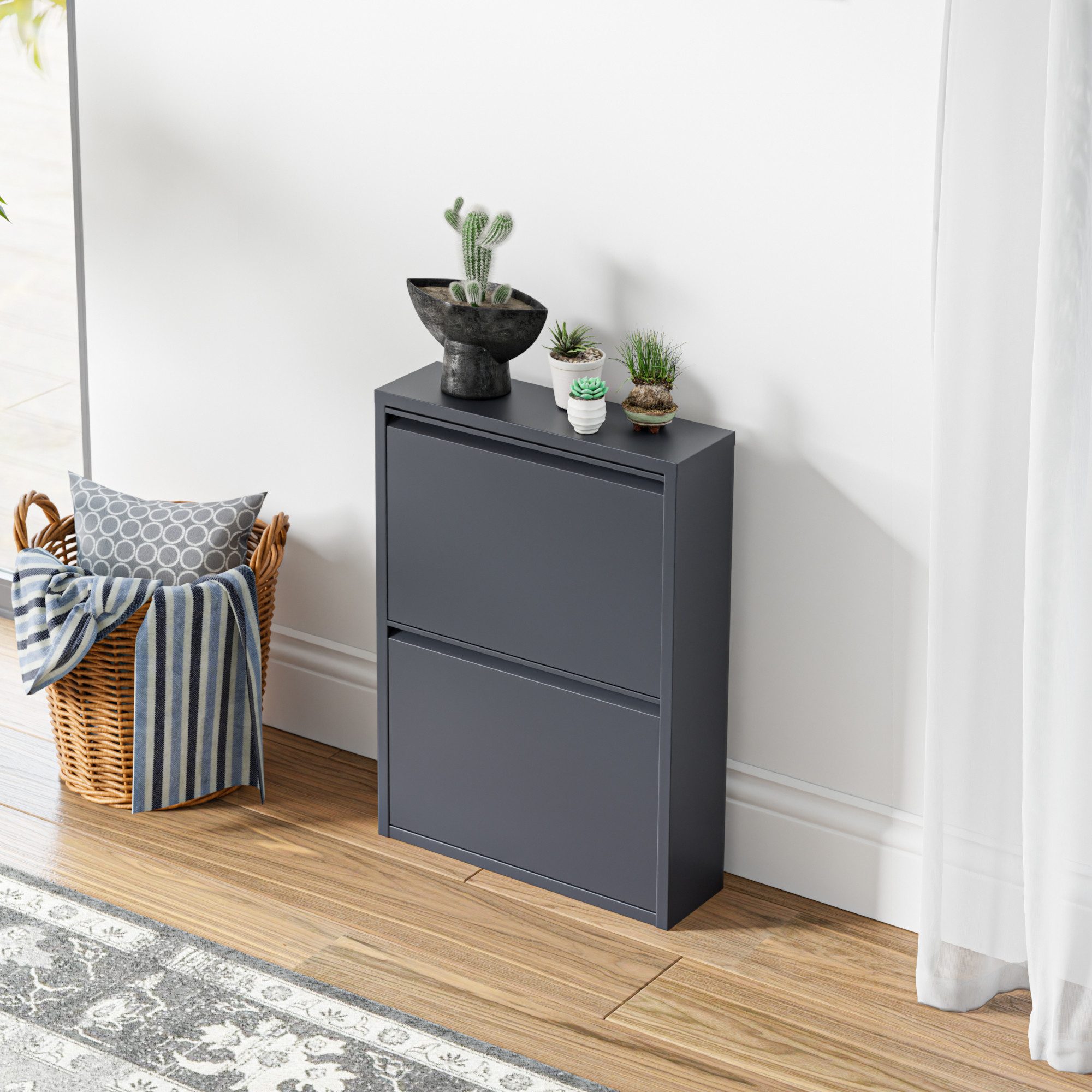 en.casa Schuhschrank »Sokndal« mit 2 Klappen Metall Grau – Bild 4 von 5
