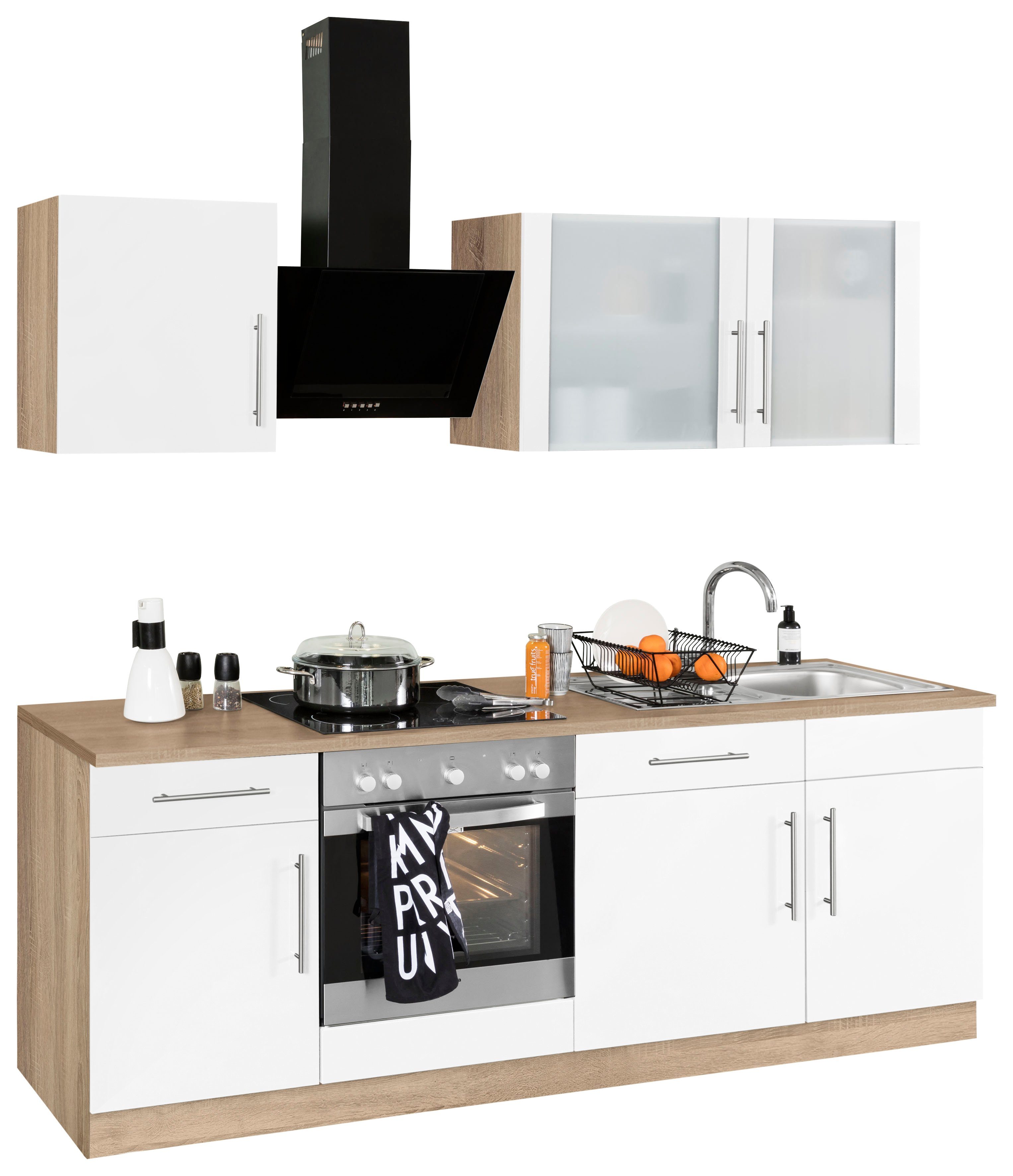 wiho Küchen Küchenzeile Cali, mit E-Geräten, Breite 220 cm, Mit 28 mm  starker Arbeitsplatte