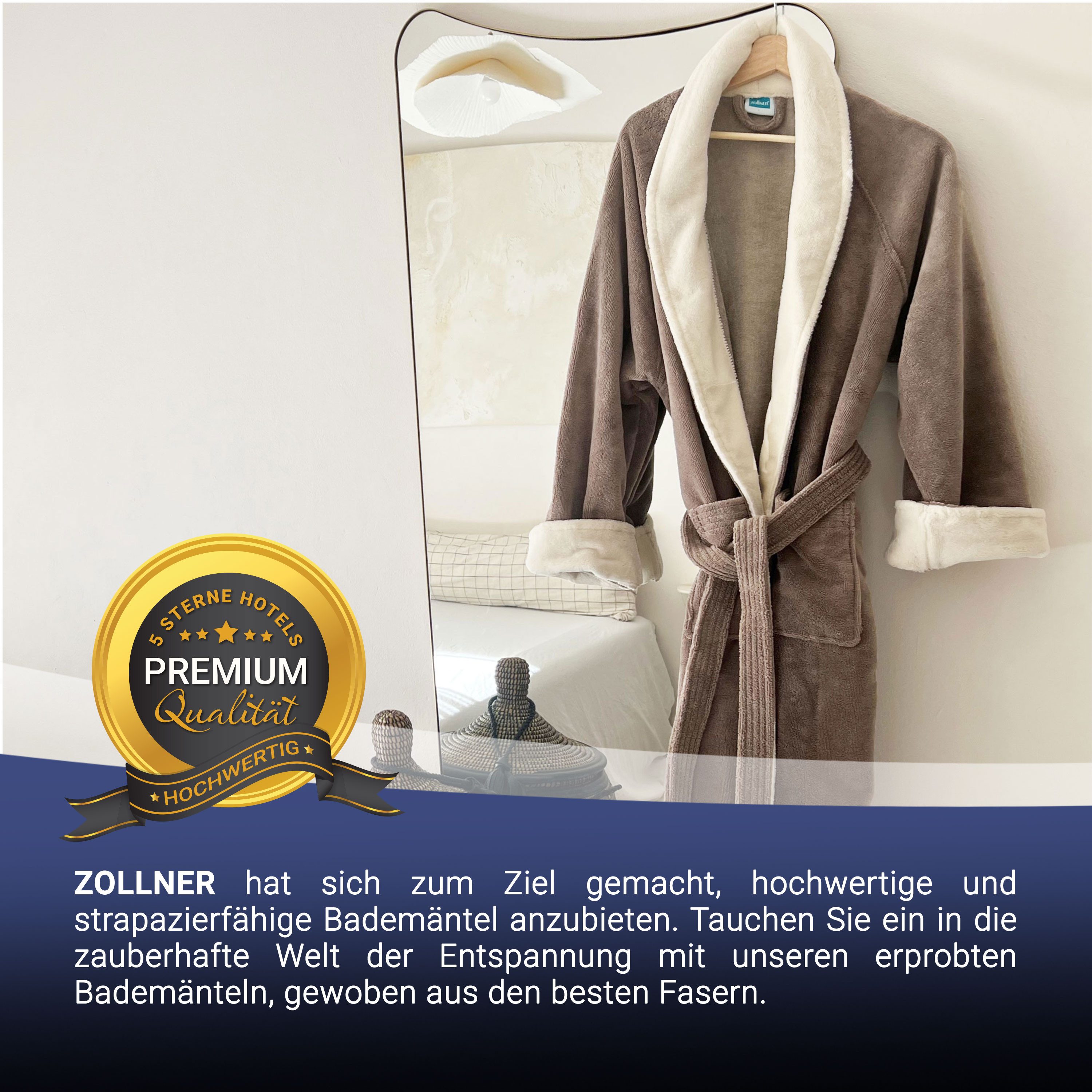 ZOLLNER Unisex-Bademantel, 50% Bambus-Viskose, 50% Baumwolle, Bindegürtel, günstig online kaufen